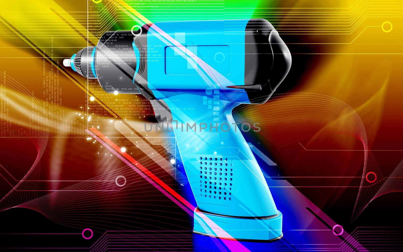 Digital illustration of impact wrench in colour background