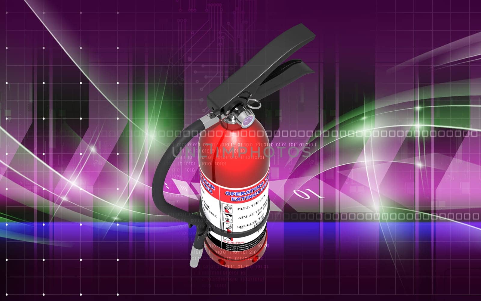 Digital illustration of fire extinguisher in colour background
