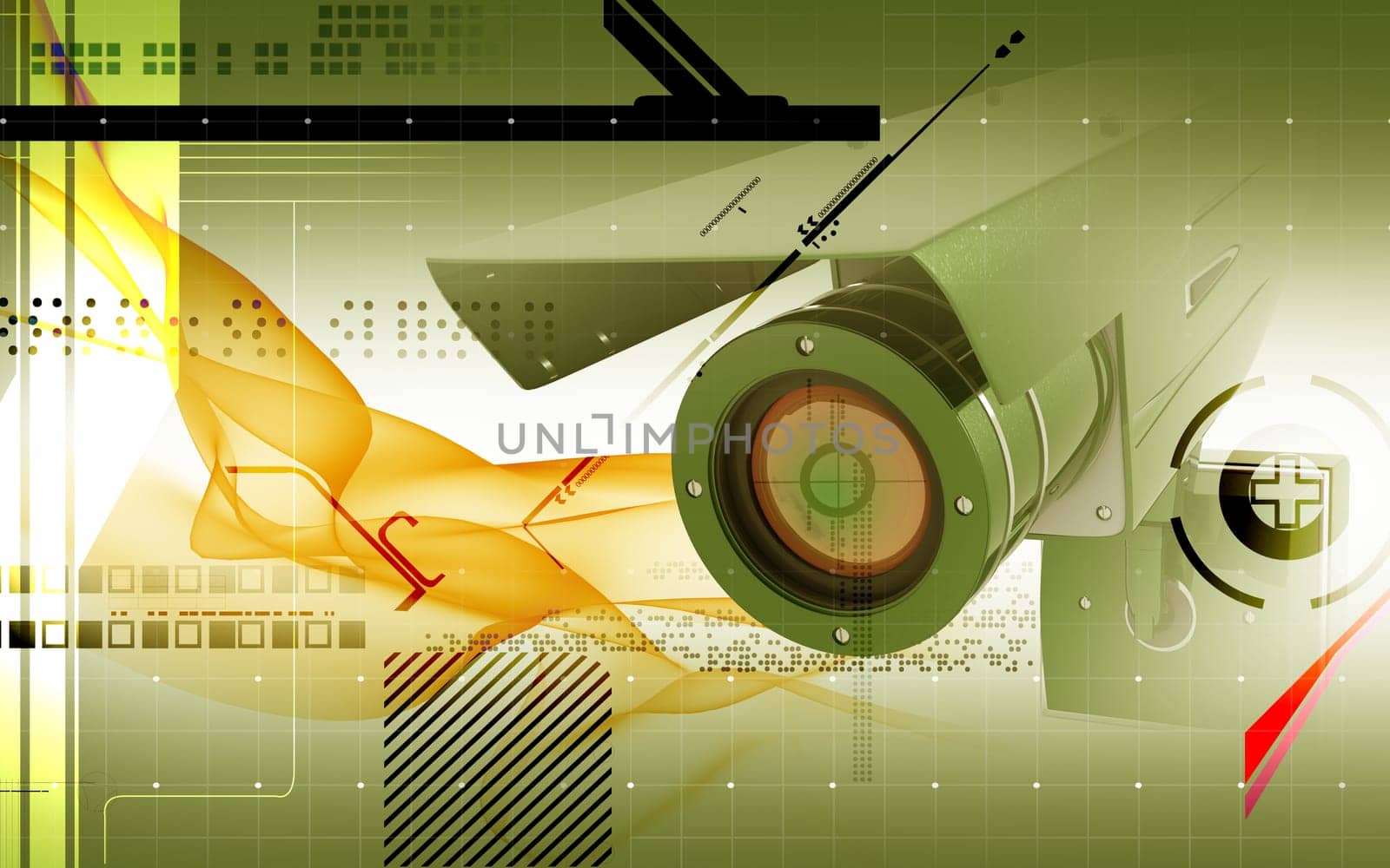 Digital illustration of security camera in colour background