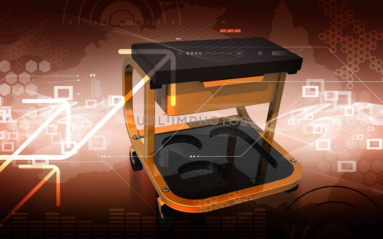 Digital illustration of Roller seat with drawer in colour background