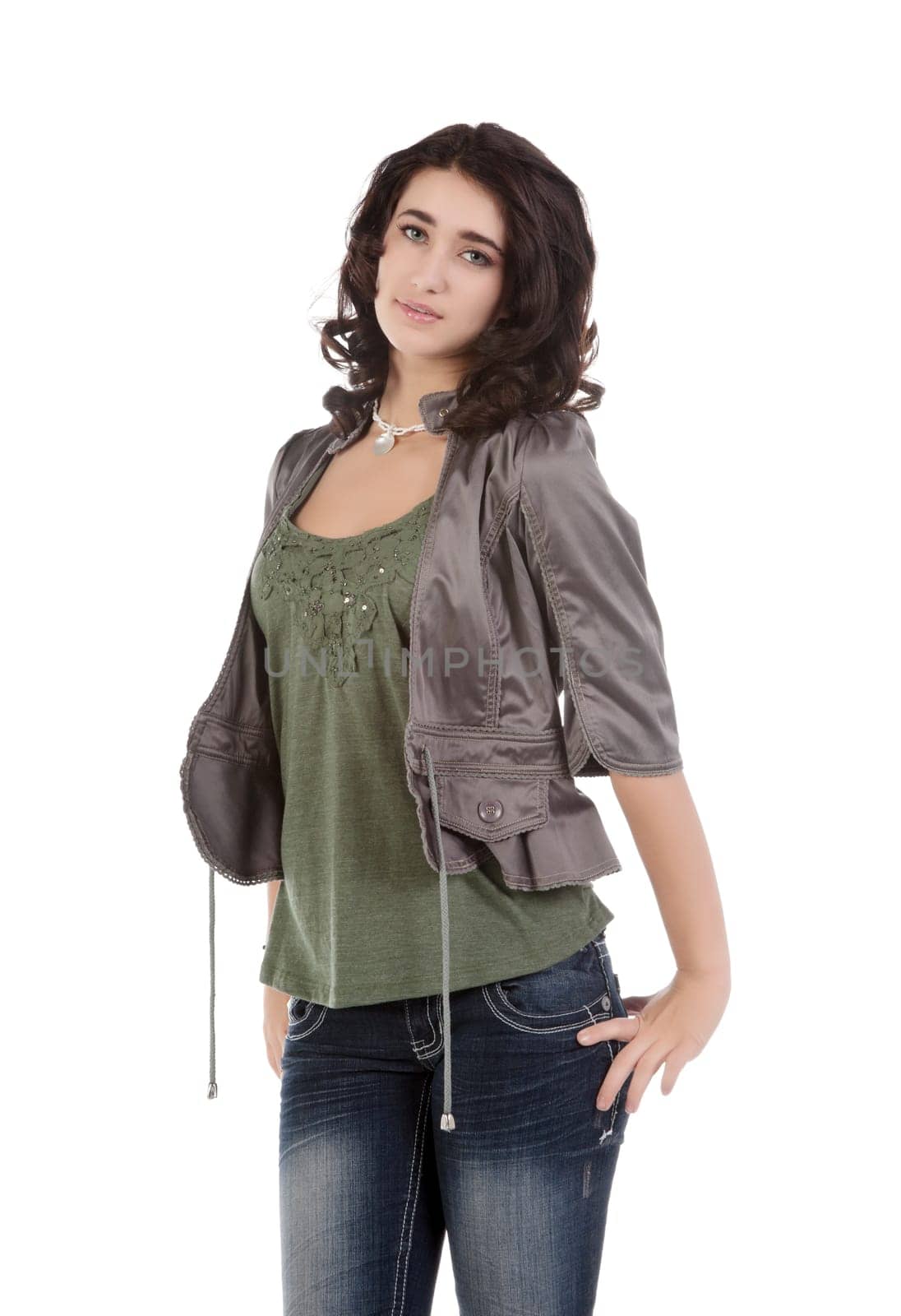 beautiful young teenage woman isolated on white