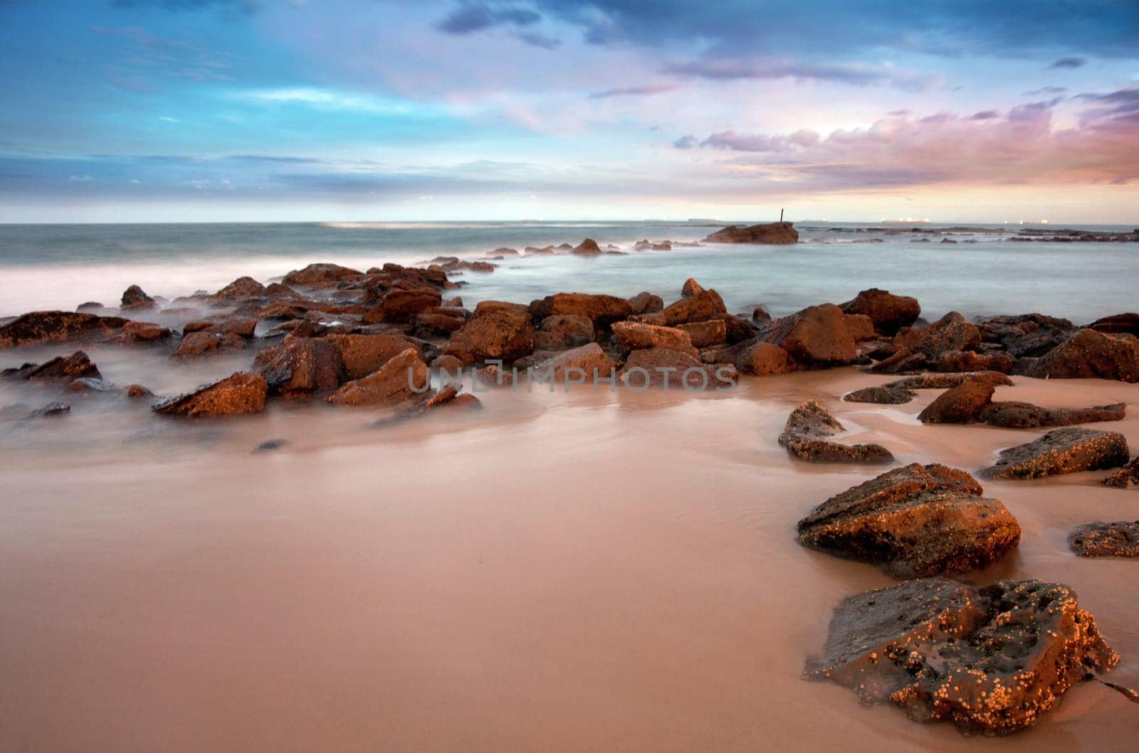 beautiful beach at newcastle NSW on sunset