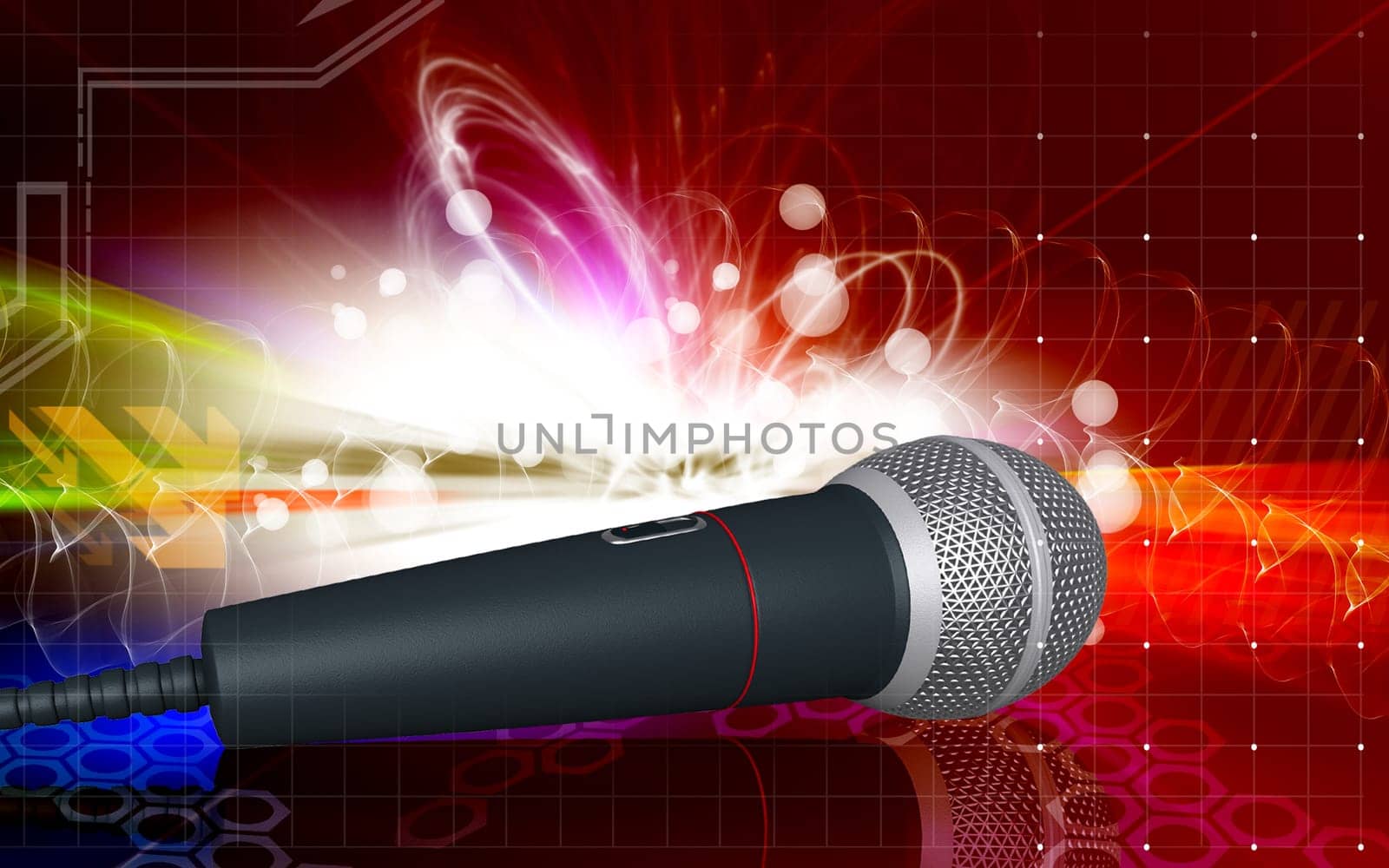Digital illustration of microphone in colour background