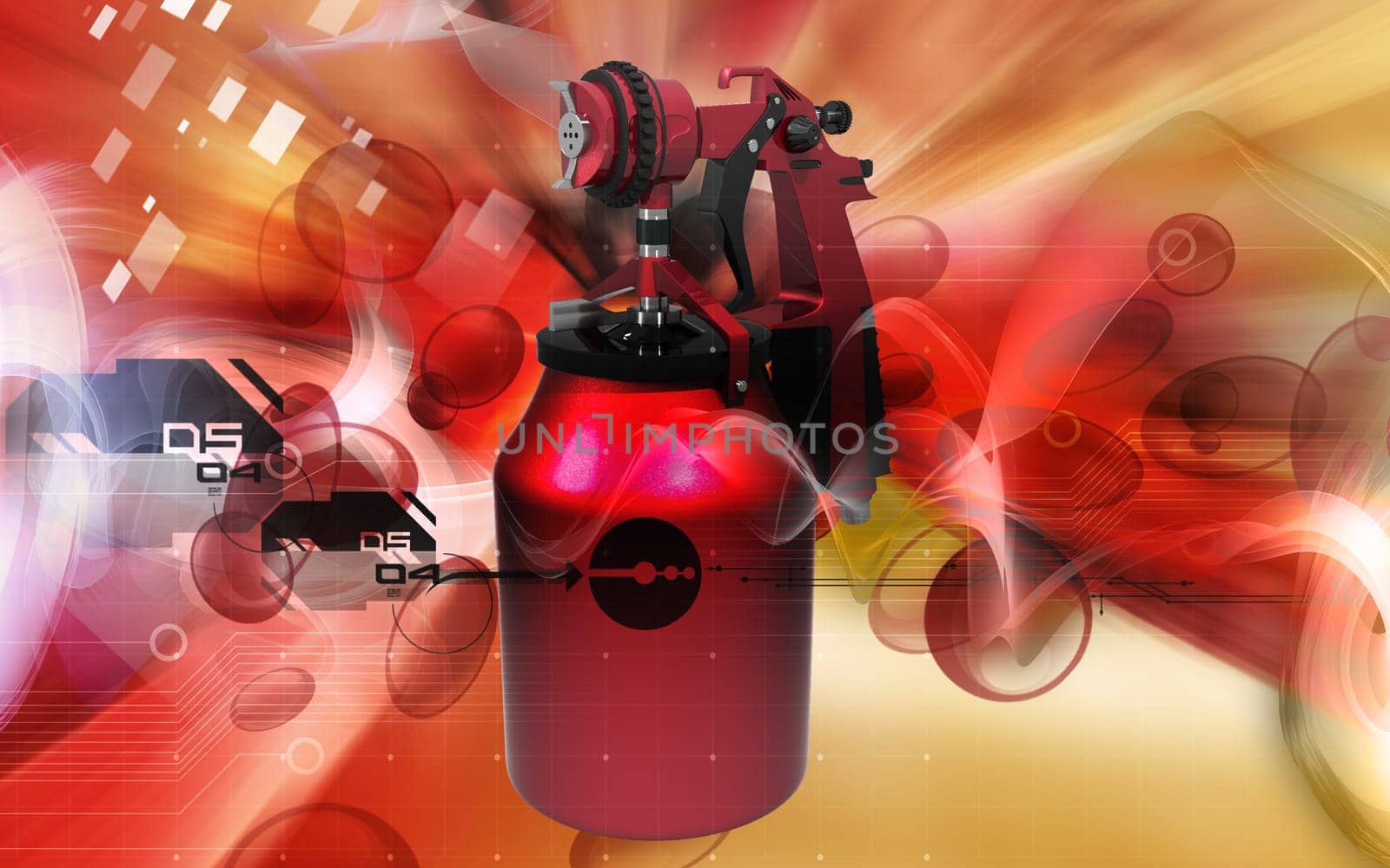 Digital illustration of nozzle spray gun in colour background