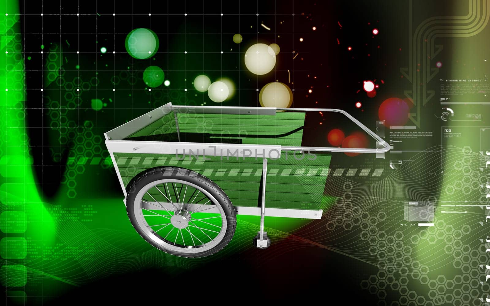 Digital illustration of garden cart in colour background