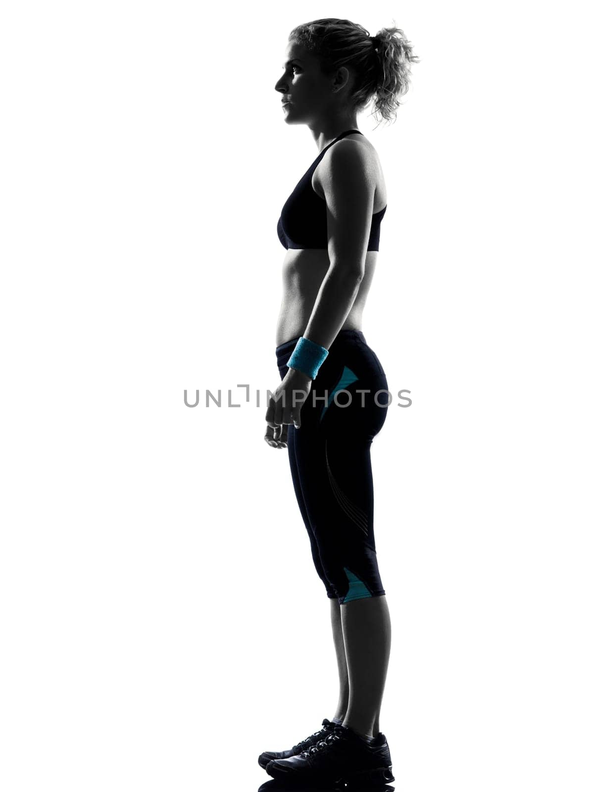 woman workout fitness posture body building exercise exercising on studio isolated white background