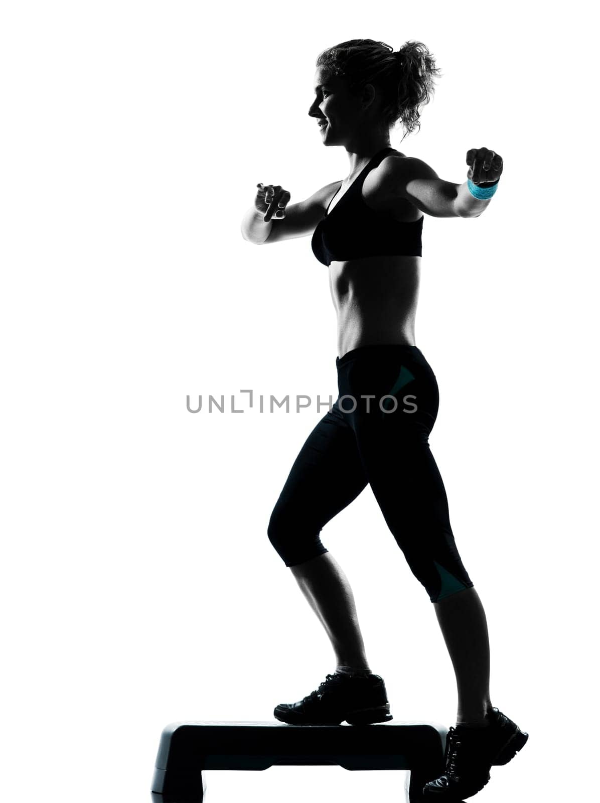 one woman exercising workout fitness aerobic exercise posture on studio isolated white background