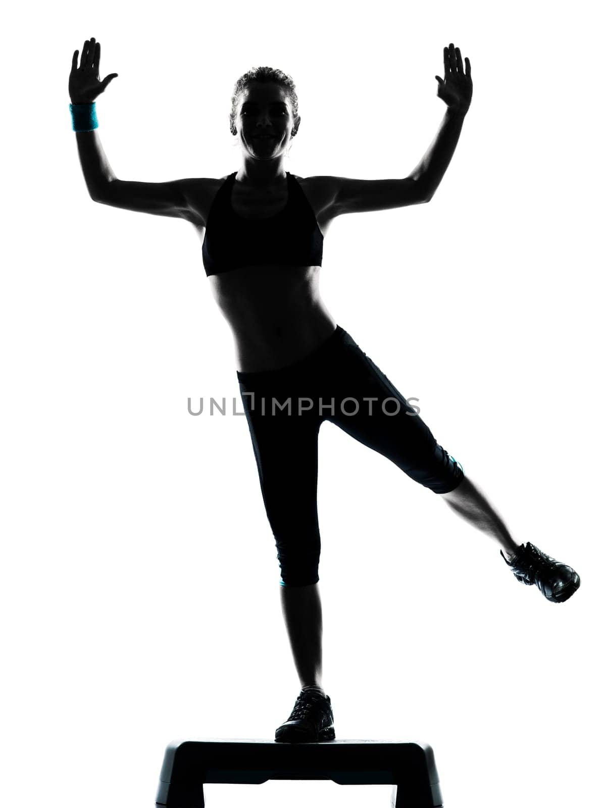 one woman exercising workout fitness aerobic exercise posture on studio isolated white background