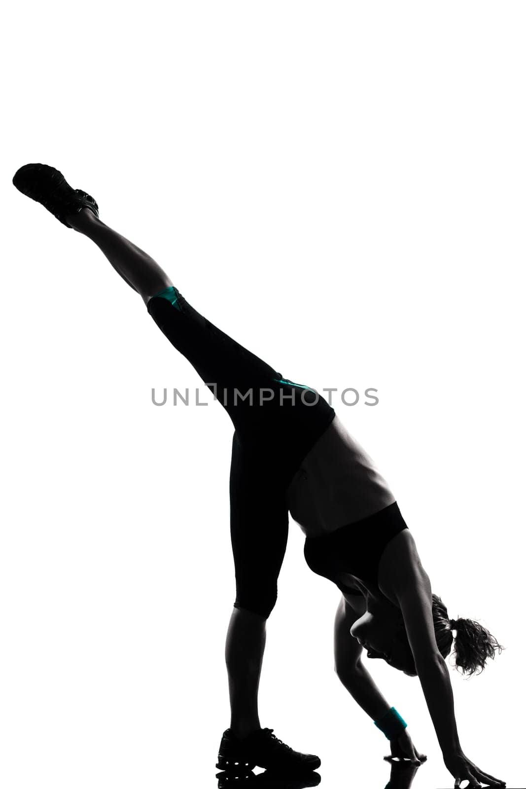 one woman exercising workout fitness aerobic exercise posture on studio isolated white background