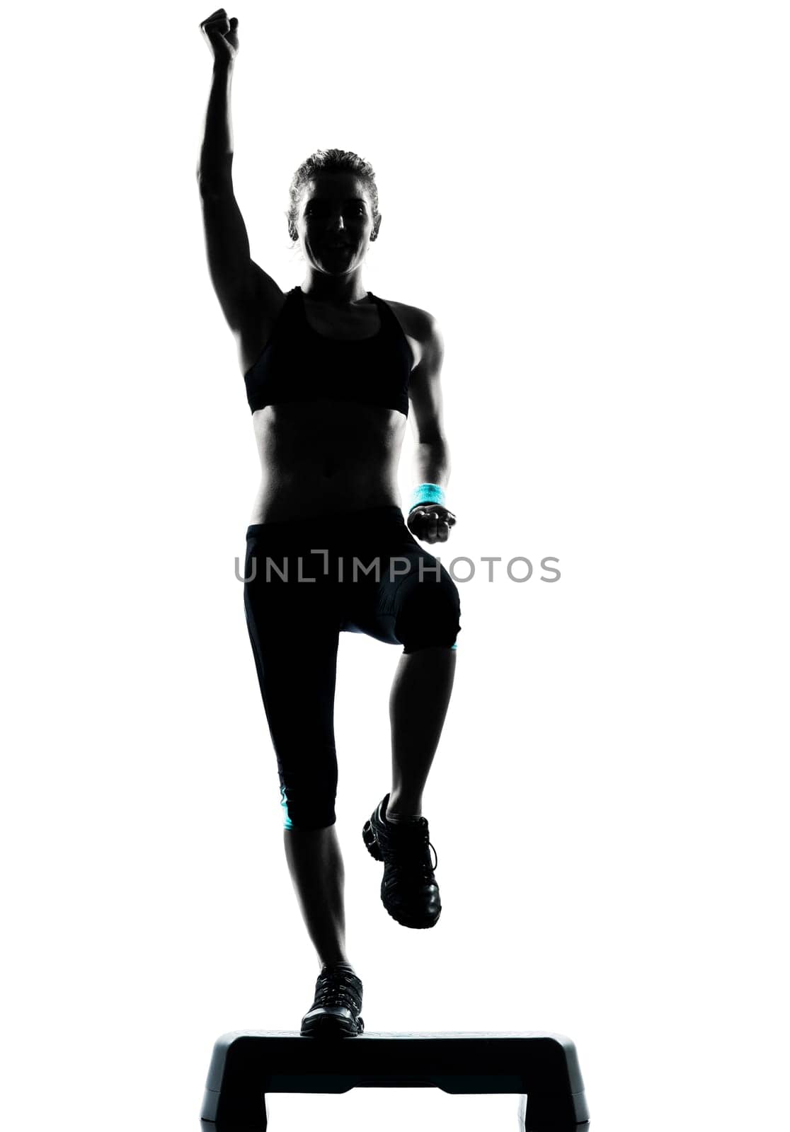 one woman exercising workout fitness aerobic exercise posture on studio isolated white background