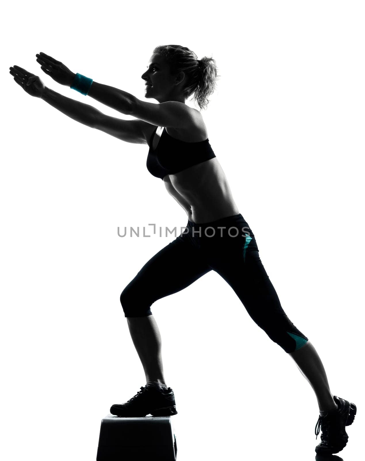 one woman exercising workout fitness aerobic exercise posture on studio isolated white background
