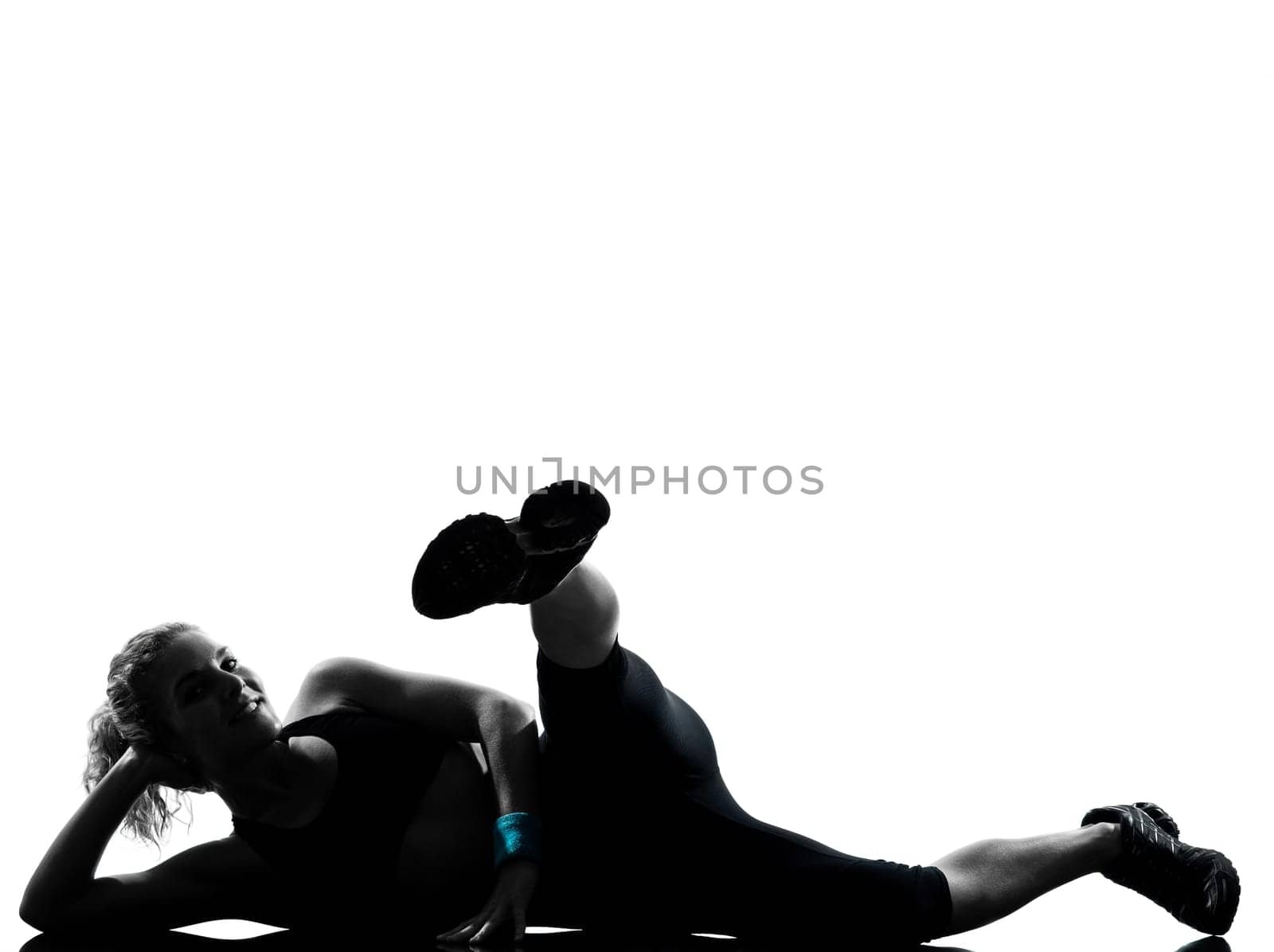 one woman exercising workout fitness aerobic exercise posture on studio isolated white background