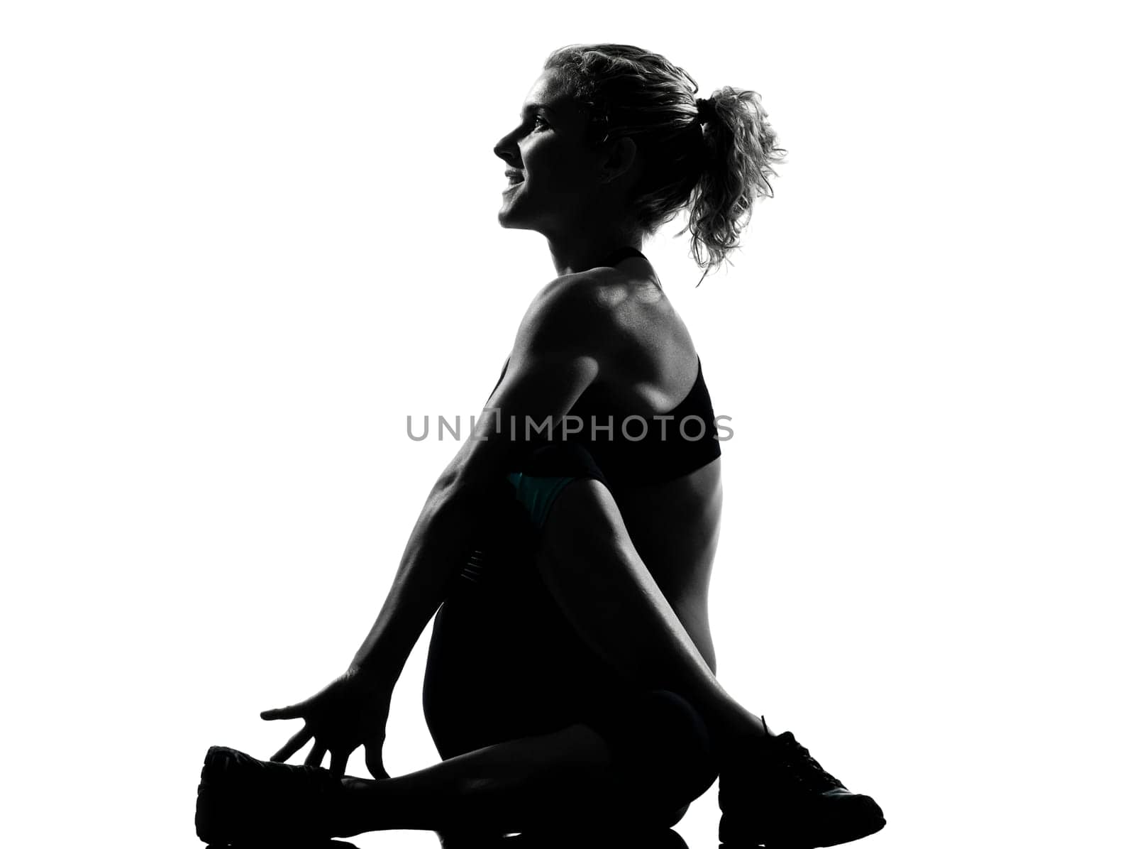 one woman exercising workout fitness aerobic exercise posture on studio isolated white background