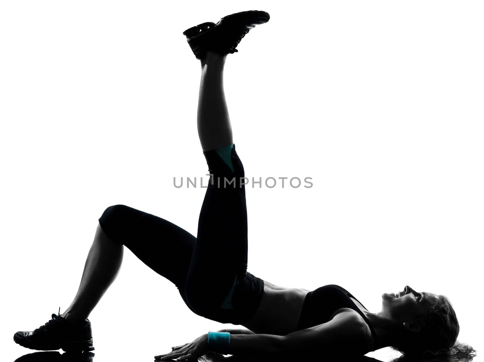 one woman exercising workout fitness aerobic exercise posture on studio isolated white background
