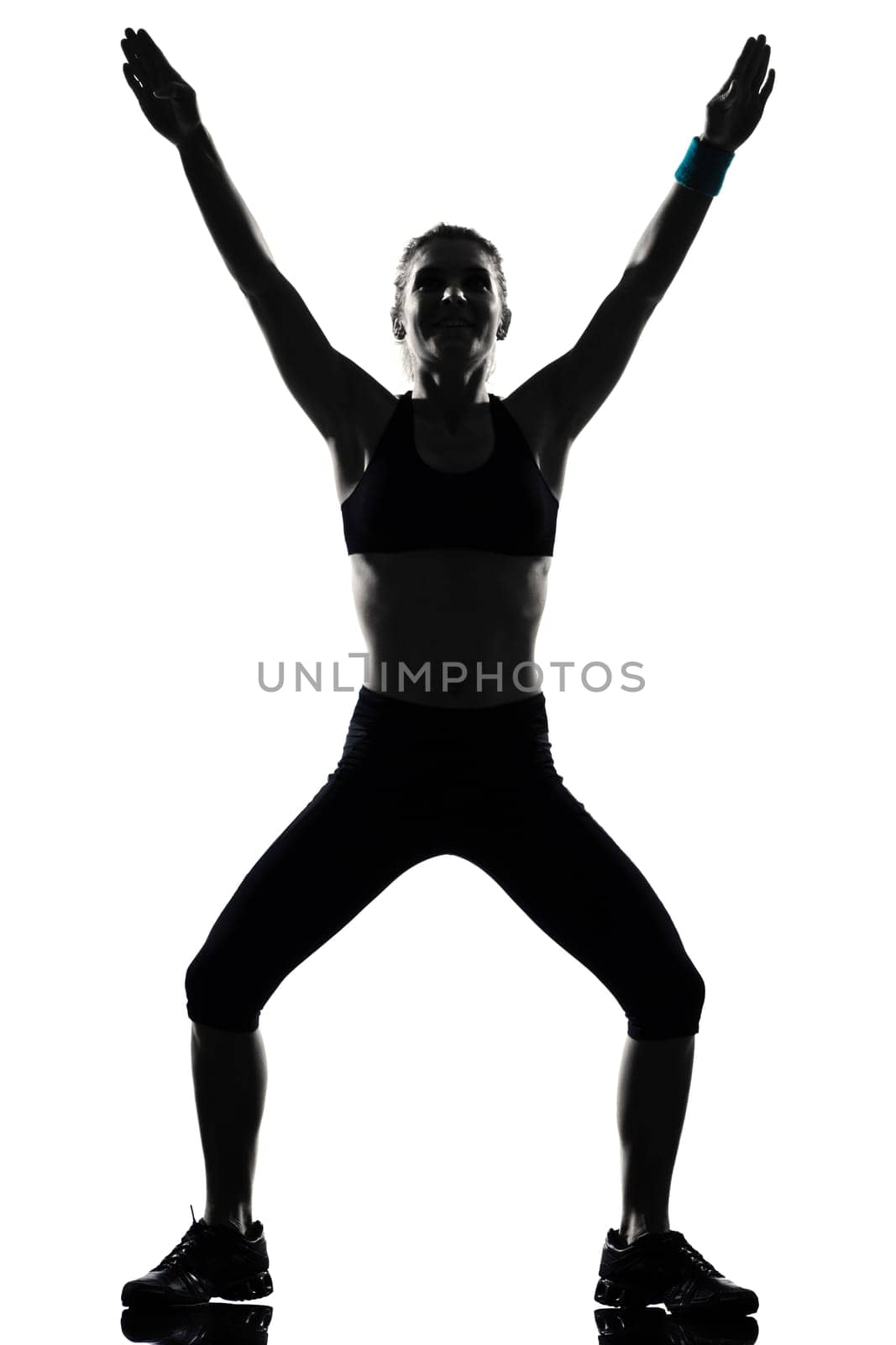 one woman exercising workout fitness aerobic exercise posture on studio isolated white background