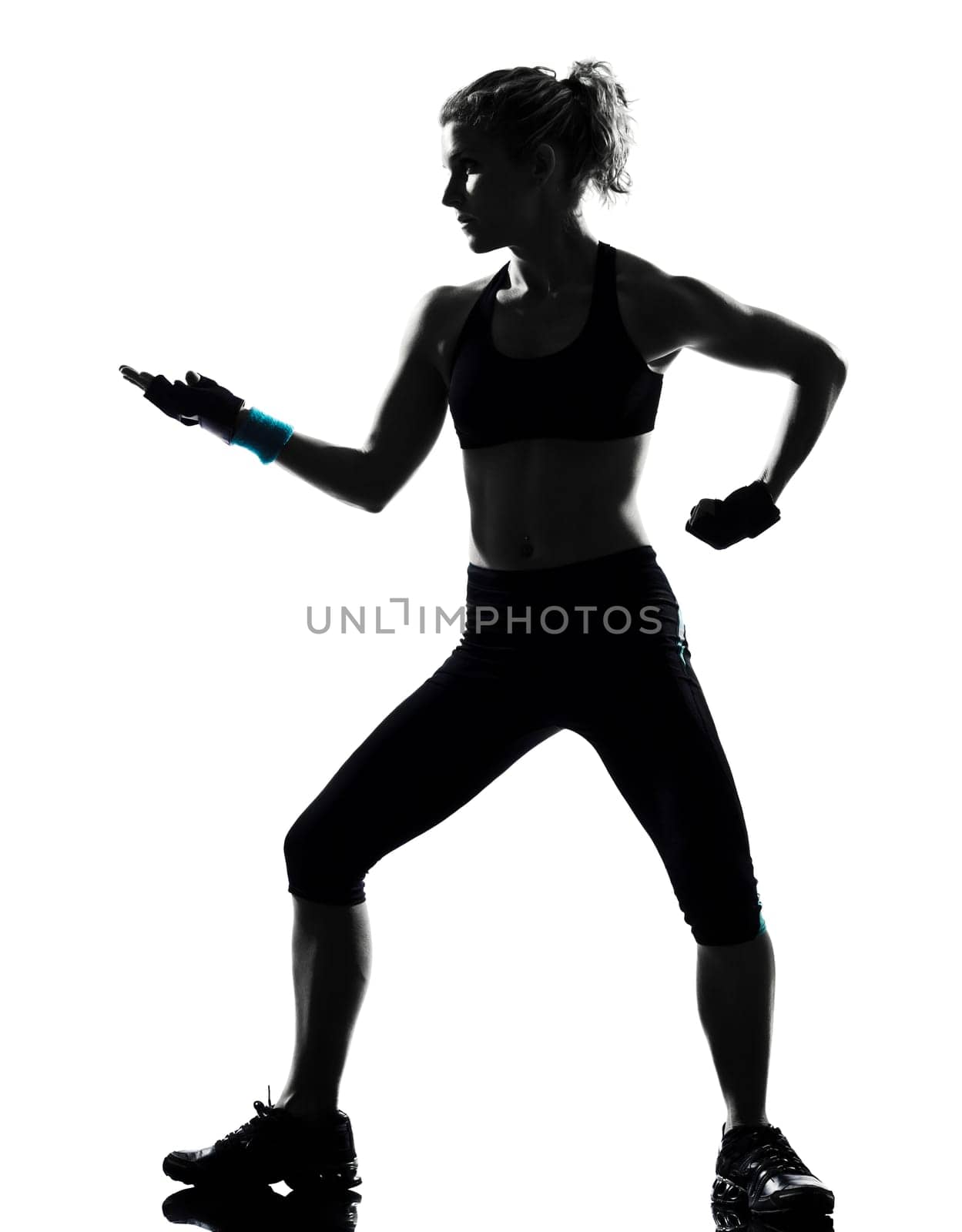one woman exercising workout fitness aerobic exercise posture on studio isolated white background