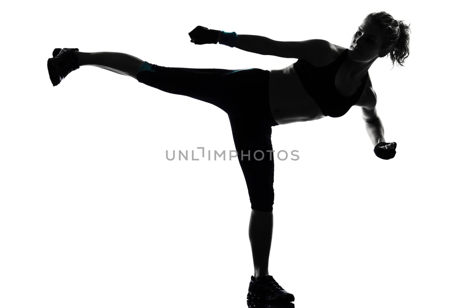 one woman exercising workout fitness aerobic exercise posture on studio isolated white background