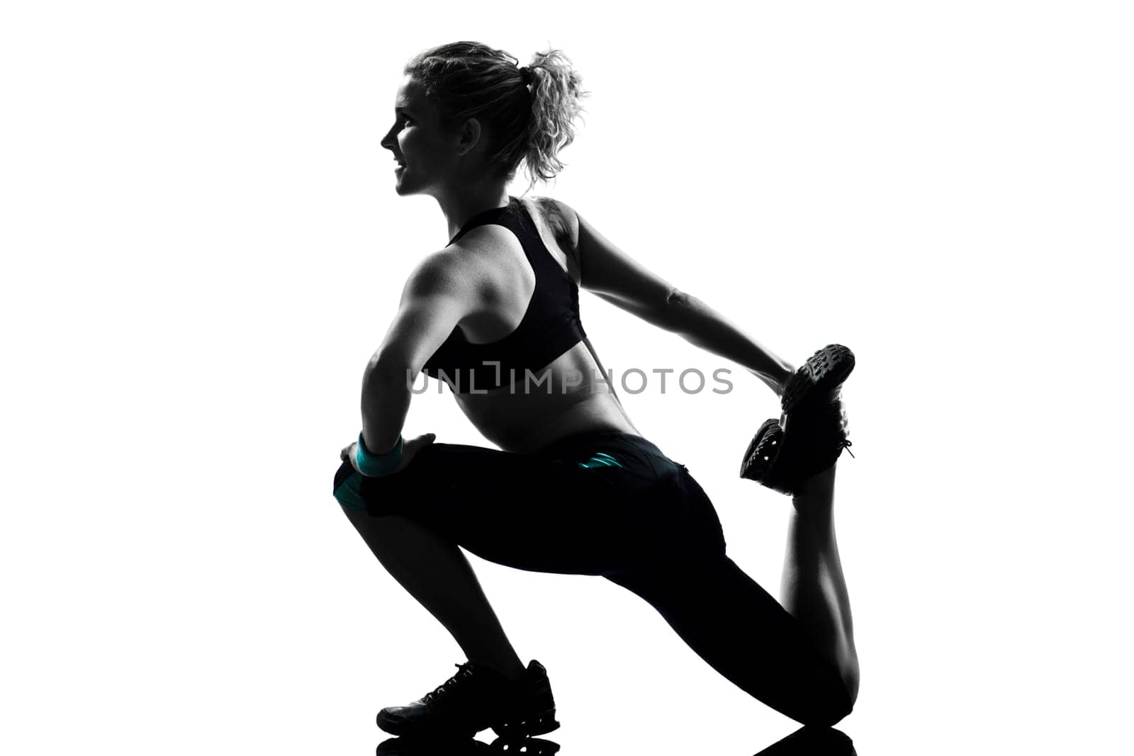 one woman exercising workout fitness aerobic exercise posture on studio isolated white background