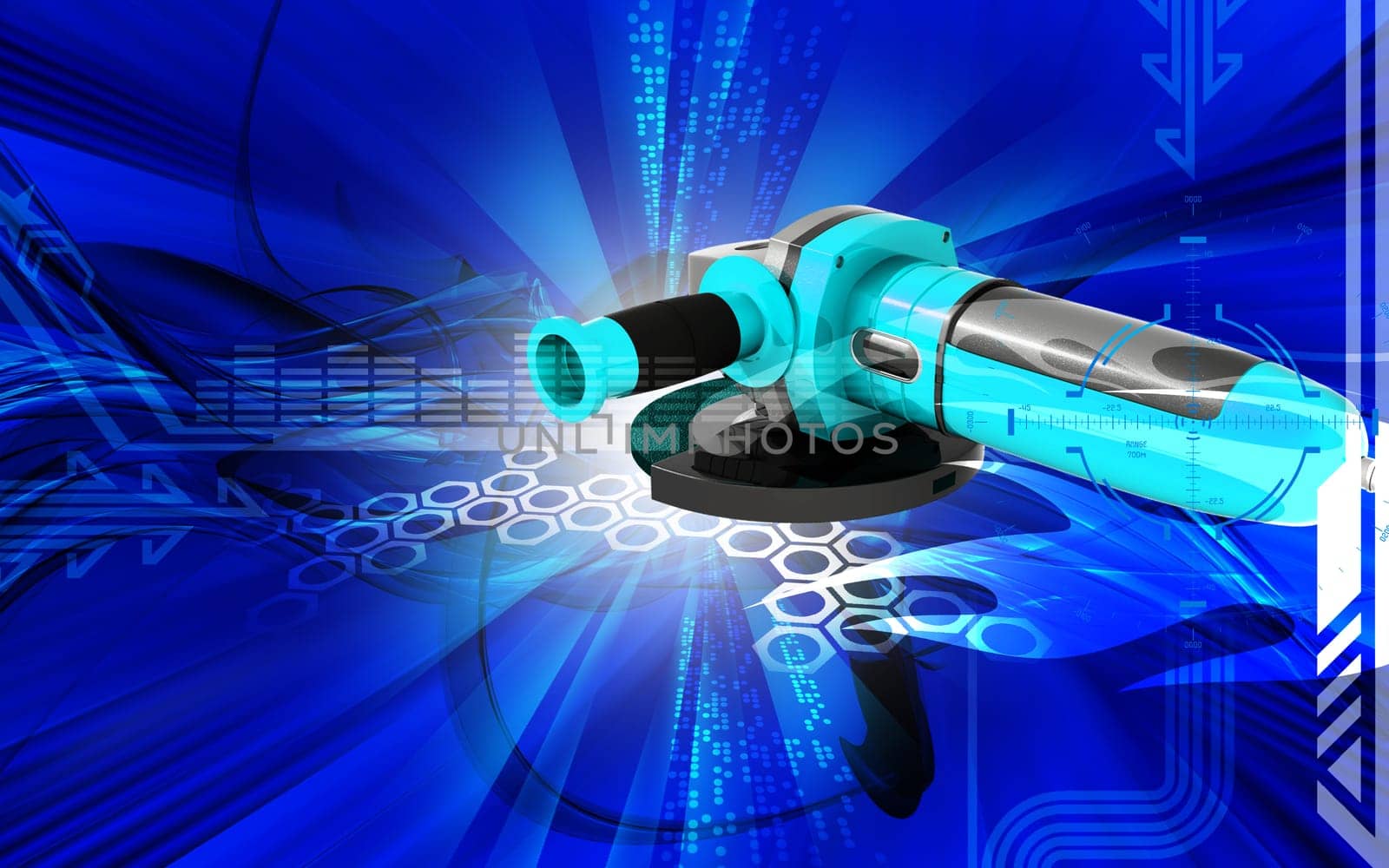 Digital illustration of angle grinder in colour background