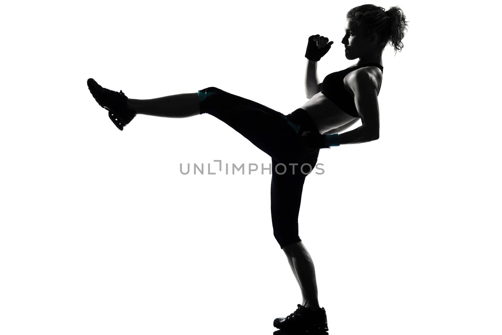 one woman exercising workout fitness aerobic exercise posture on studio isolated white background