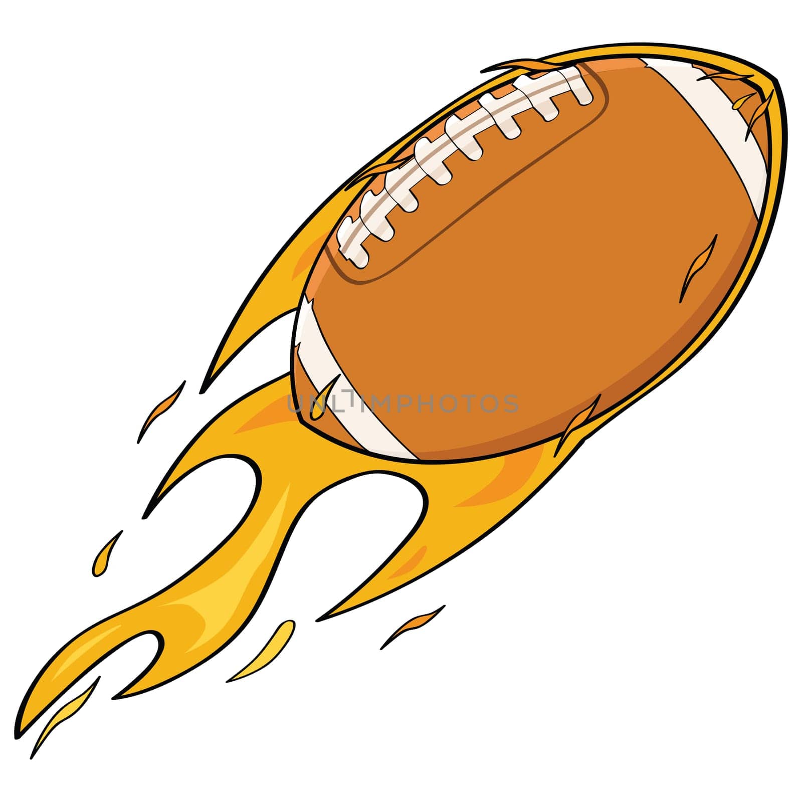 Cartoon illustration showing a fast football on fire