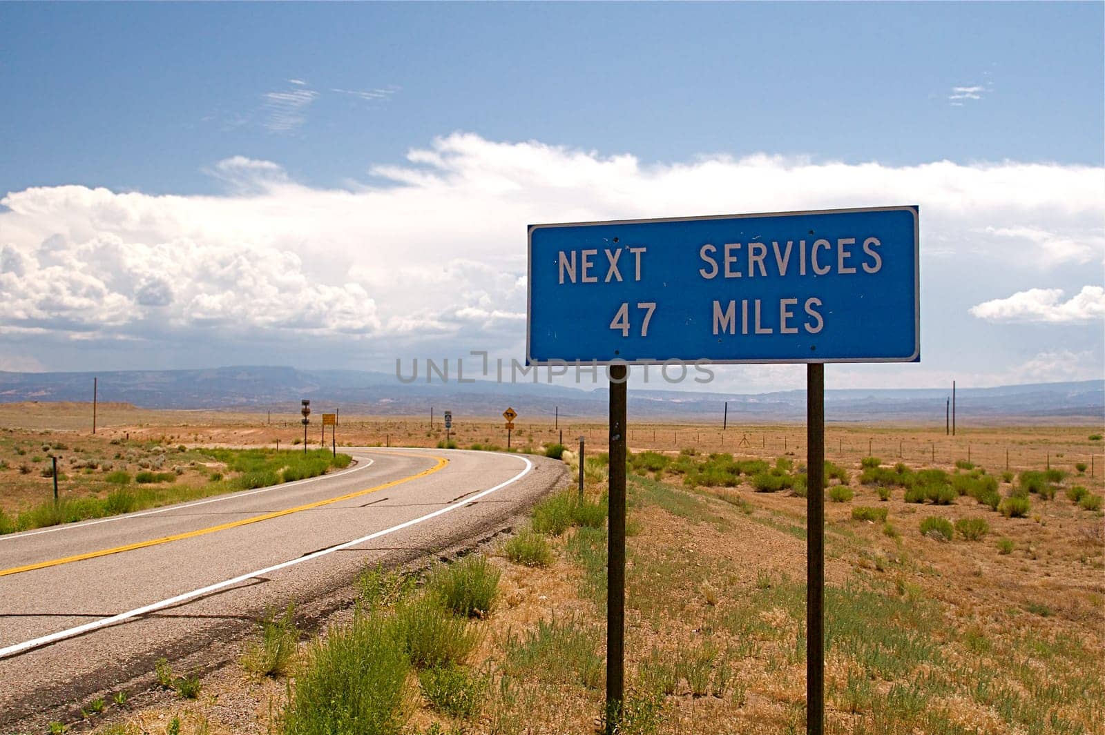 Highway directional signage on a remote stretch of interstate in Utah USA