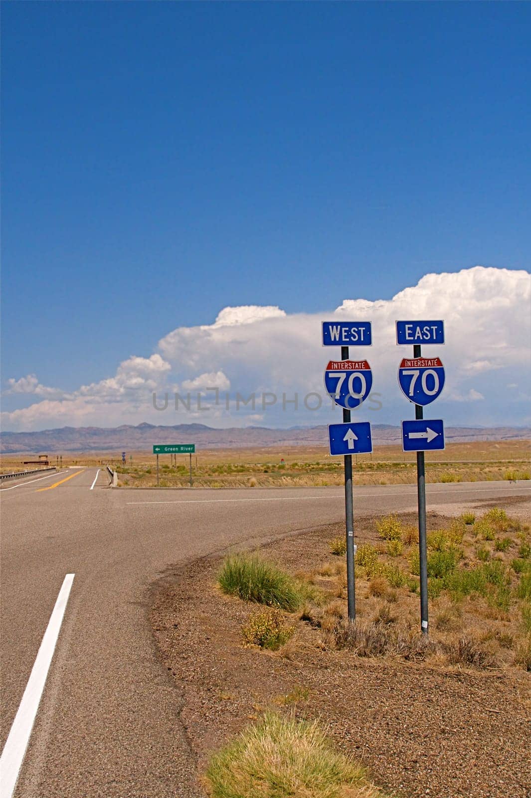 Highway directional signage on a remote stretch of interstate in Utah USA