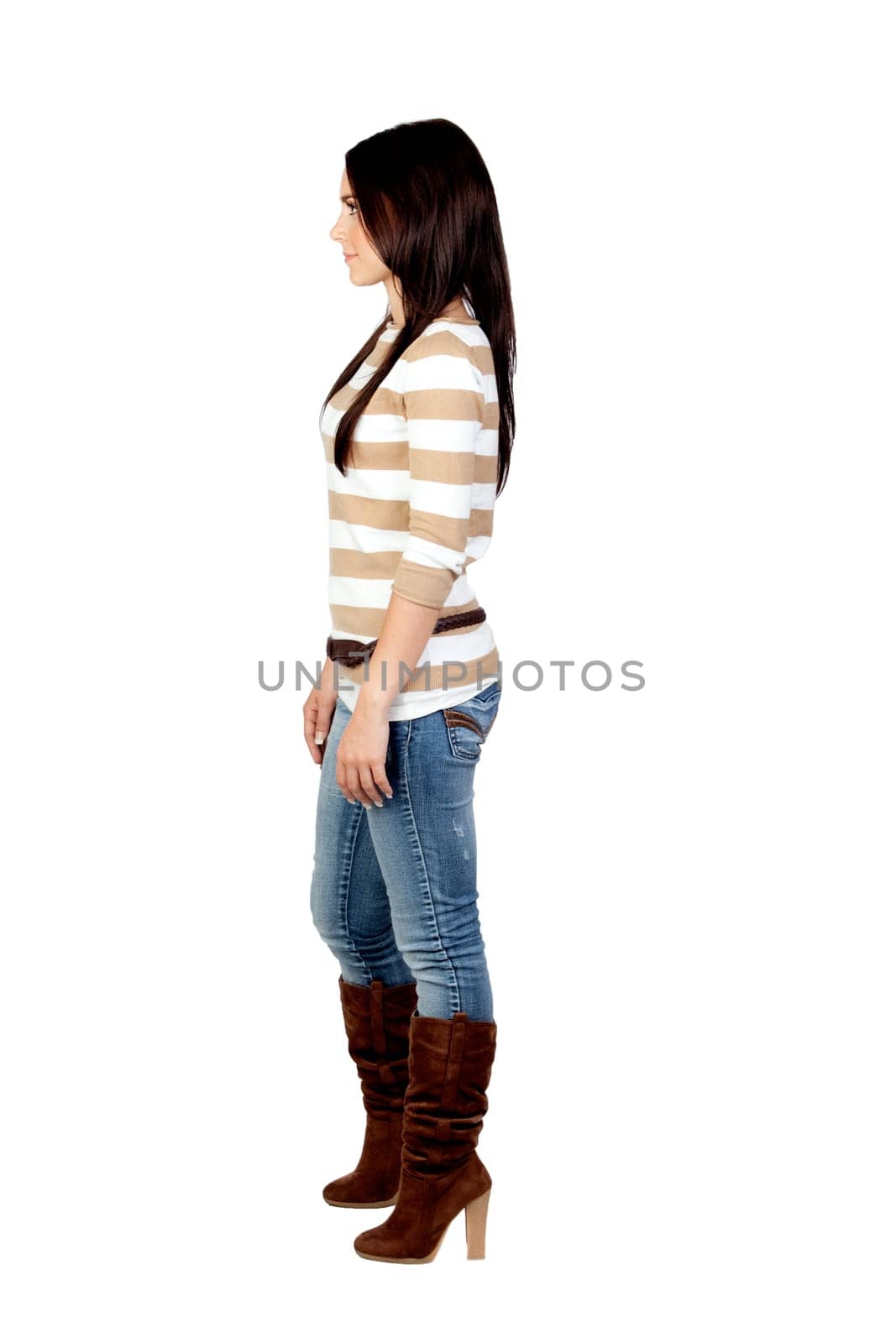 Beautiful brunette girl isolated on a over white background