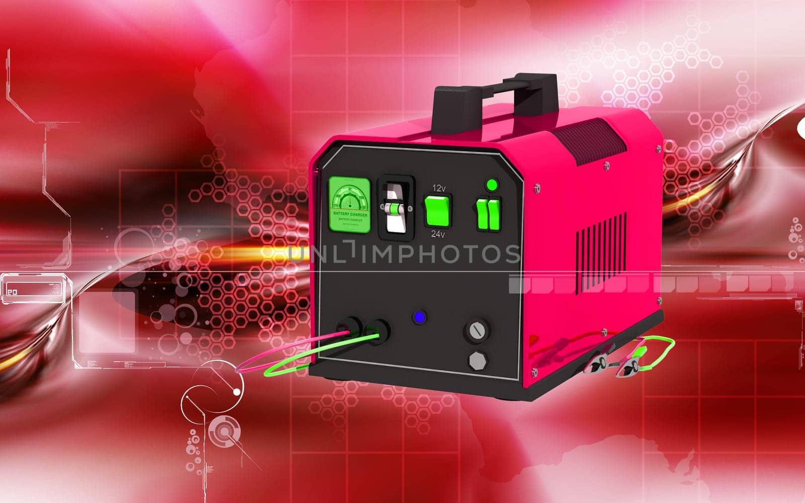 Digital illustration of Battery charger in colour background