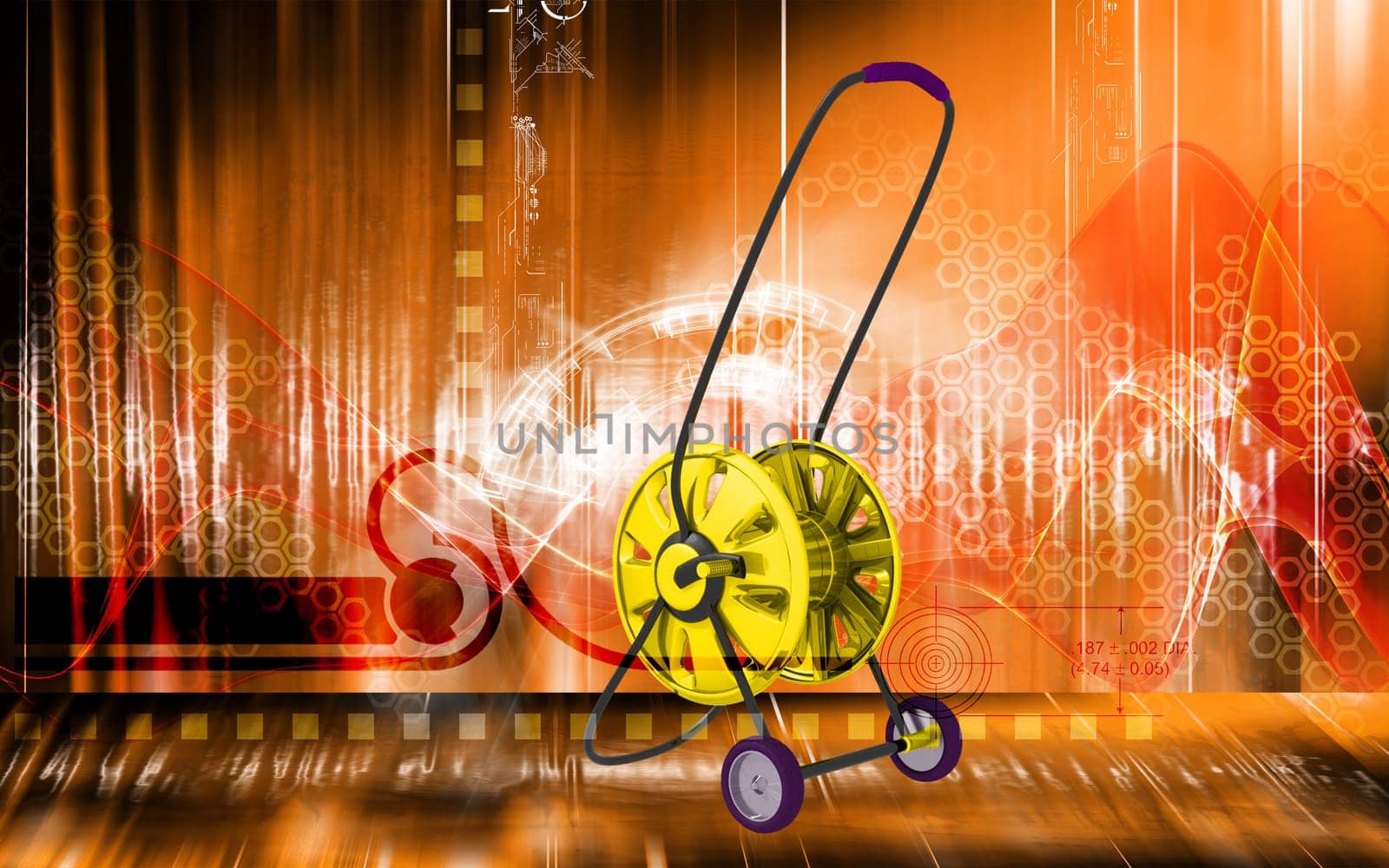 Digital illustration of hose reel trolley in colour background