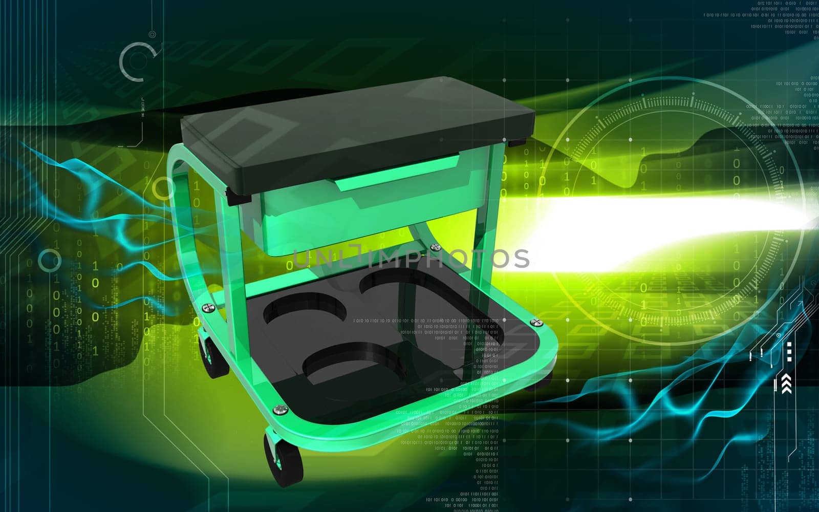 Digital illustration of Roller seat with drawer in colour background