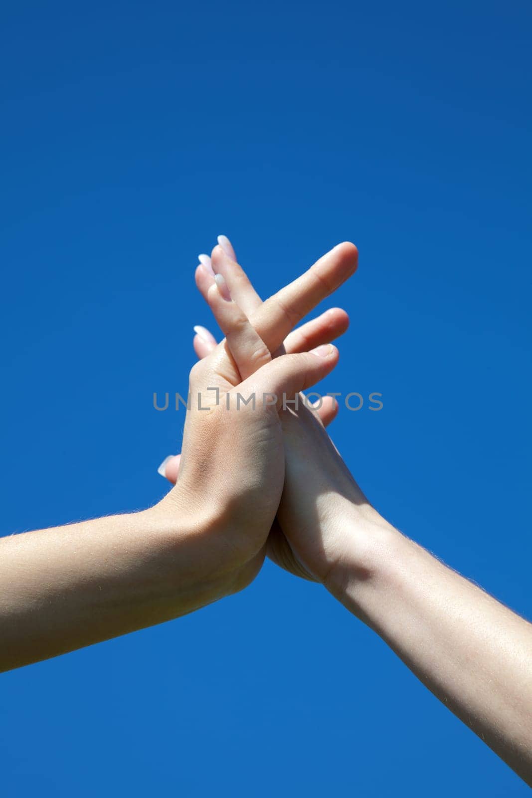 Friends holding their hands in sky