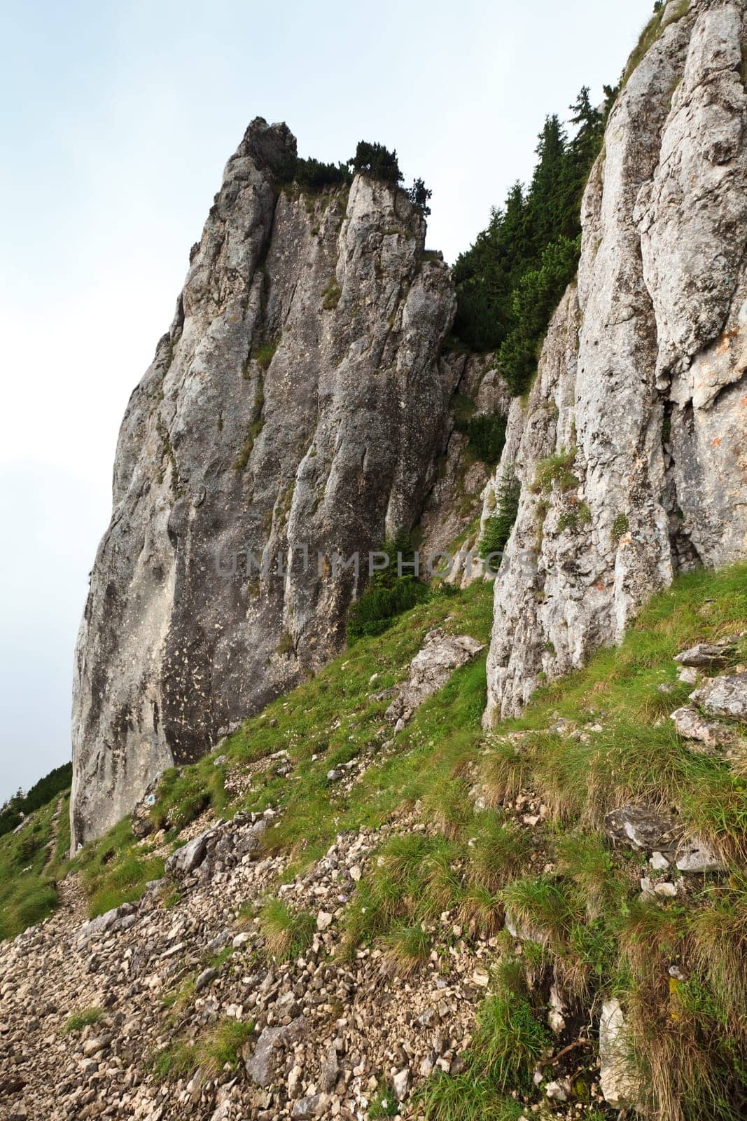 a mountain slope and a cloudy background