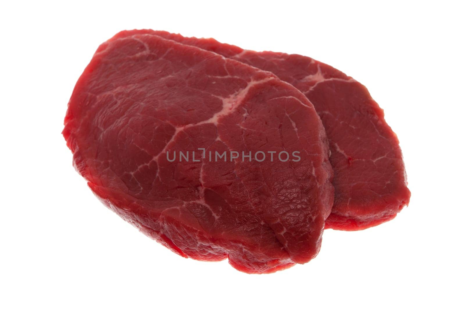 Beef,juicy raw rump steak against white background