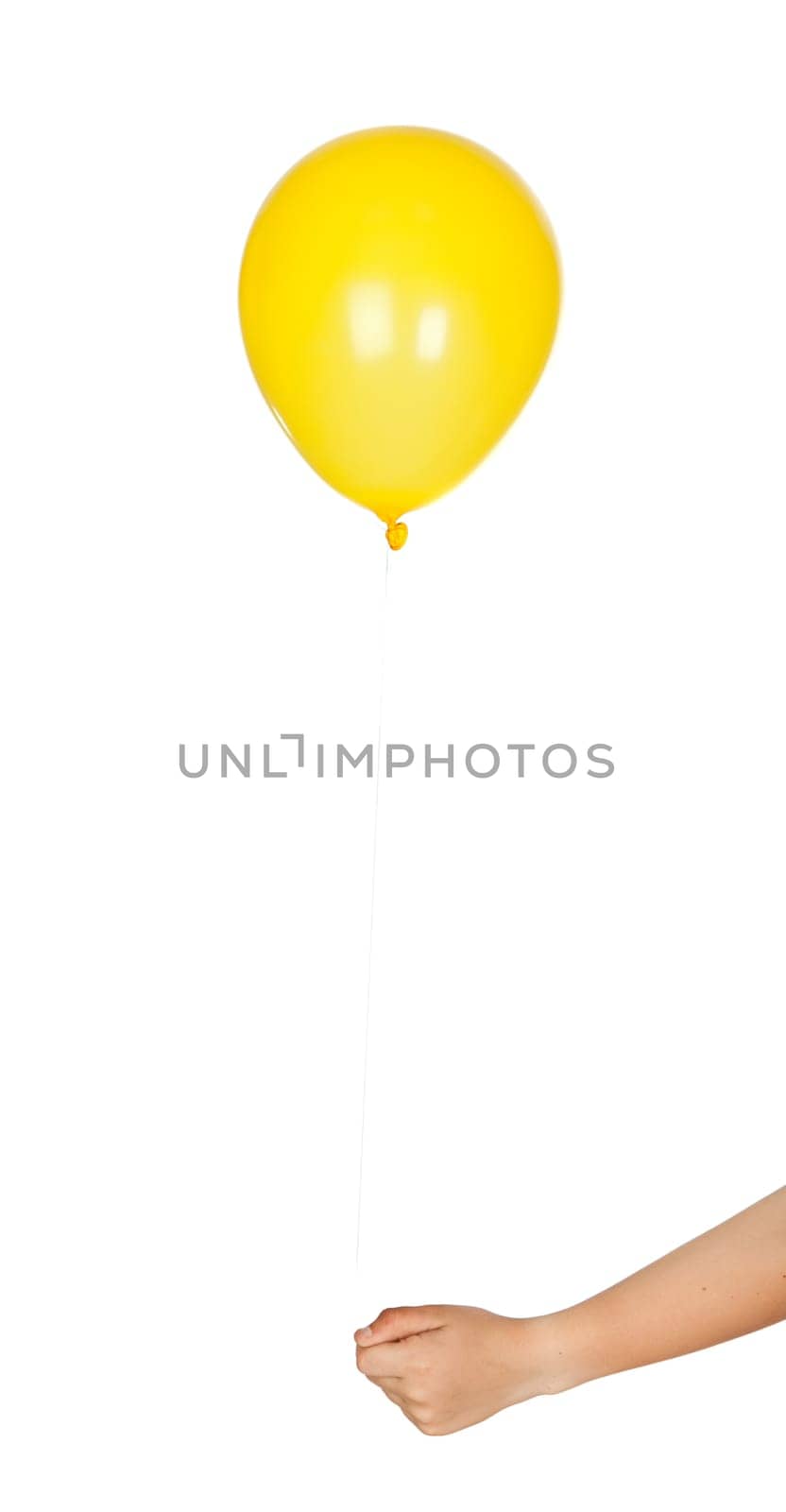 Yellow balloon inflated isolated on white background