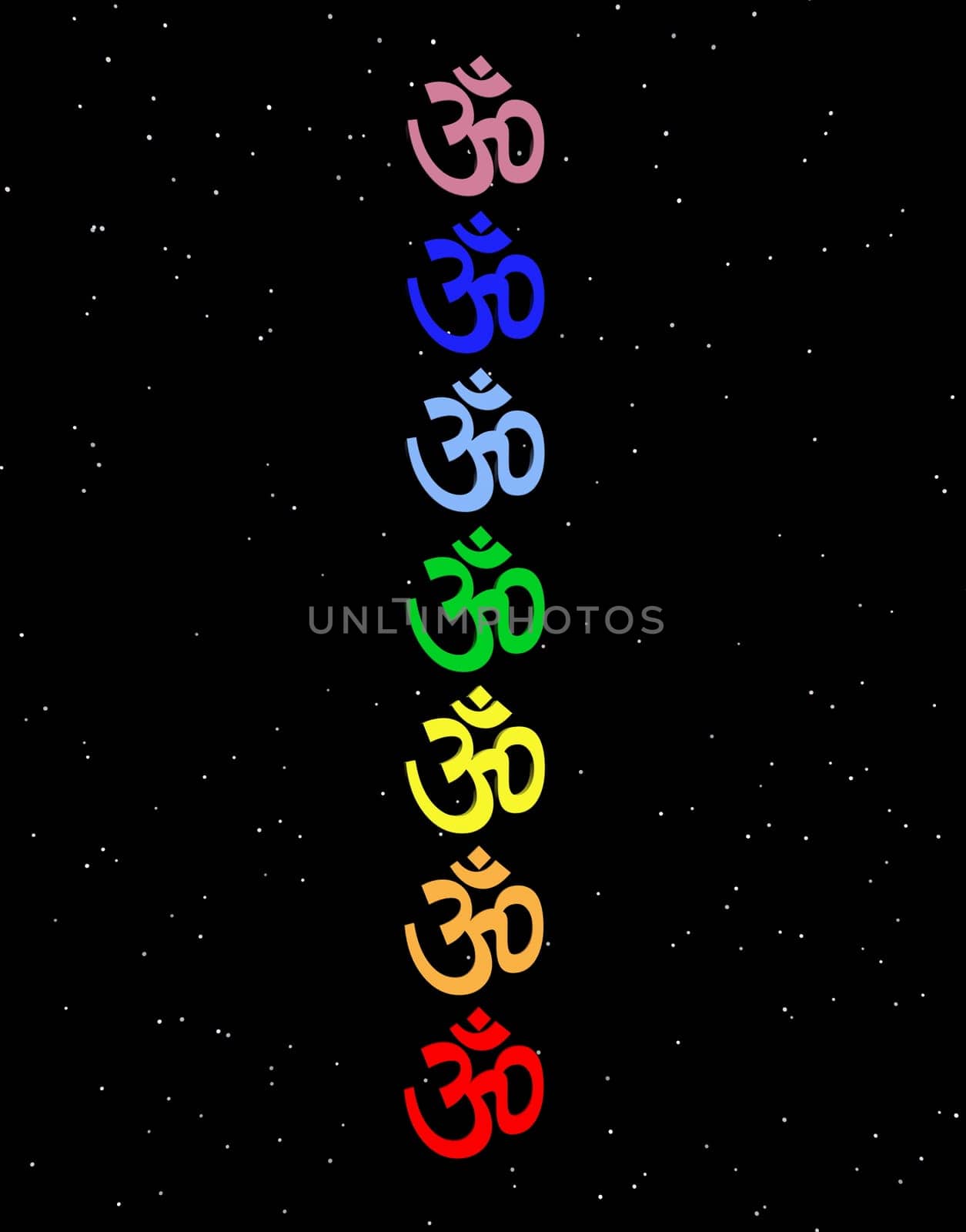Colored aum / om in chakra column in night background