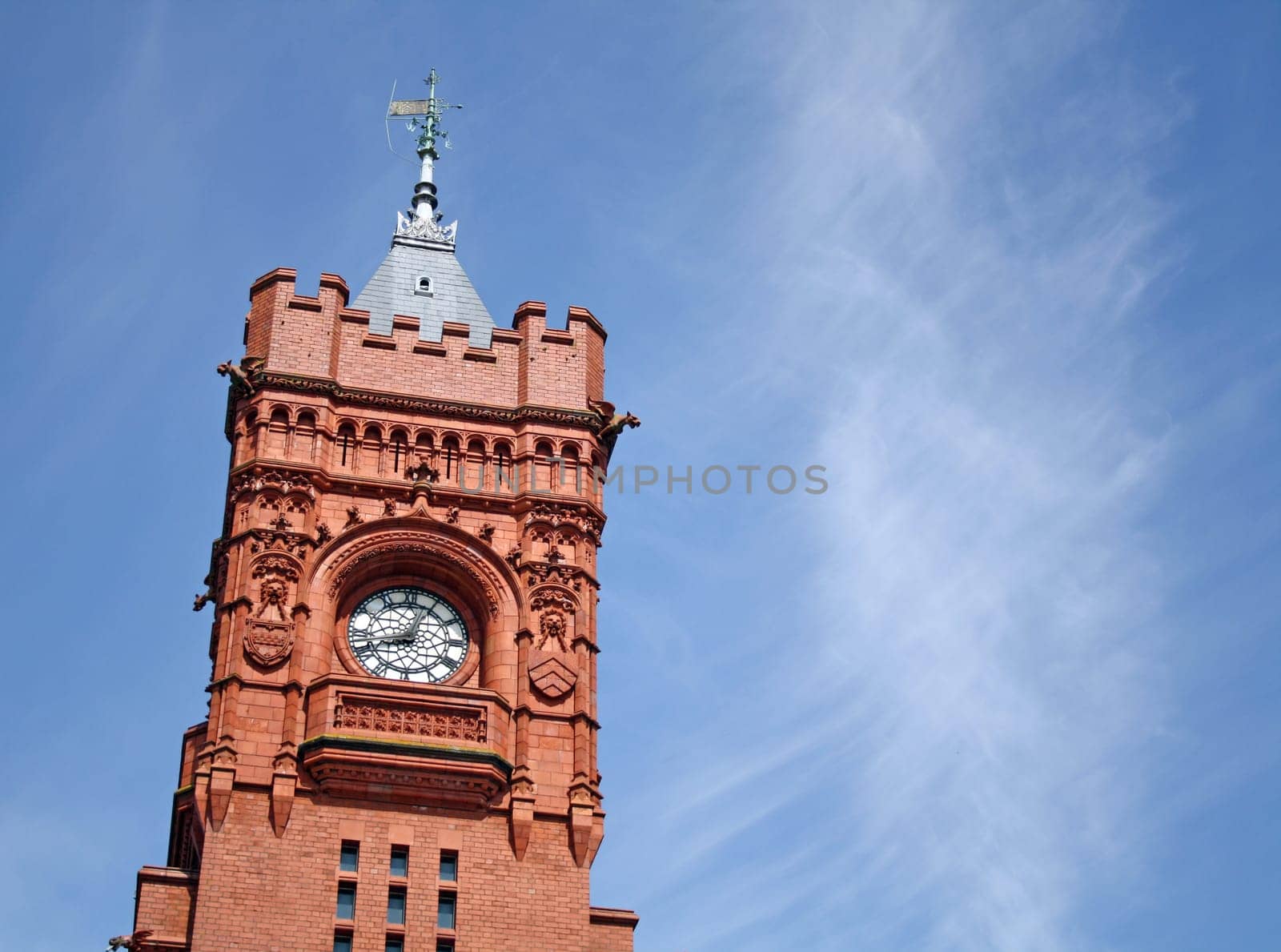 clock tower building at cardiff bay wales