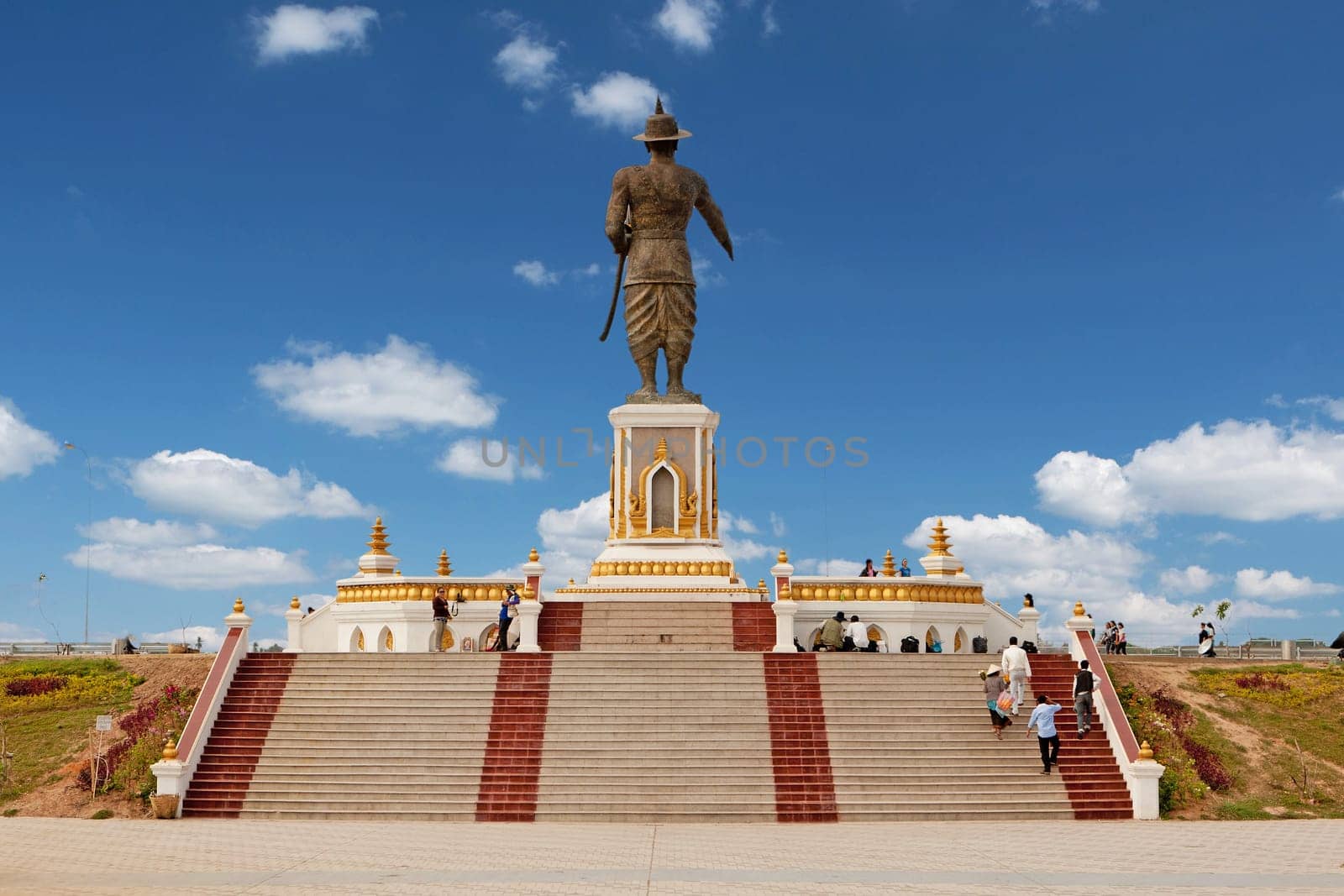 Statue Quai Fa Ngum in Vientiane,landmark on the Mekong River in Laos