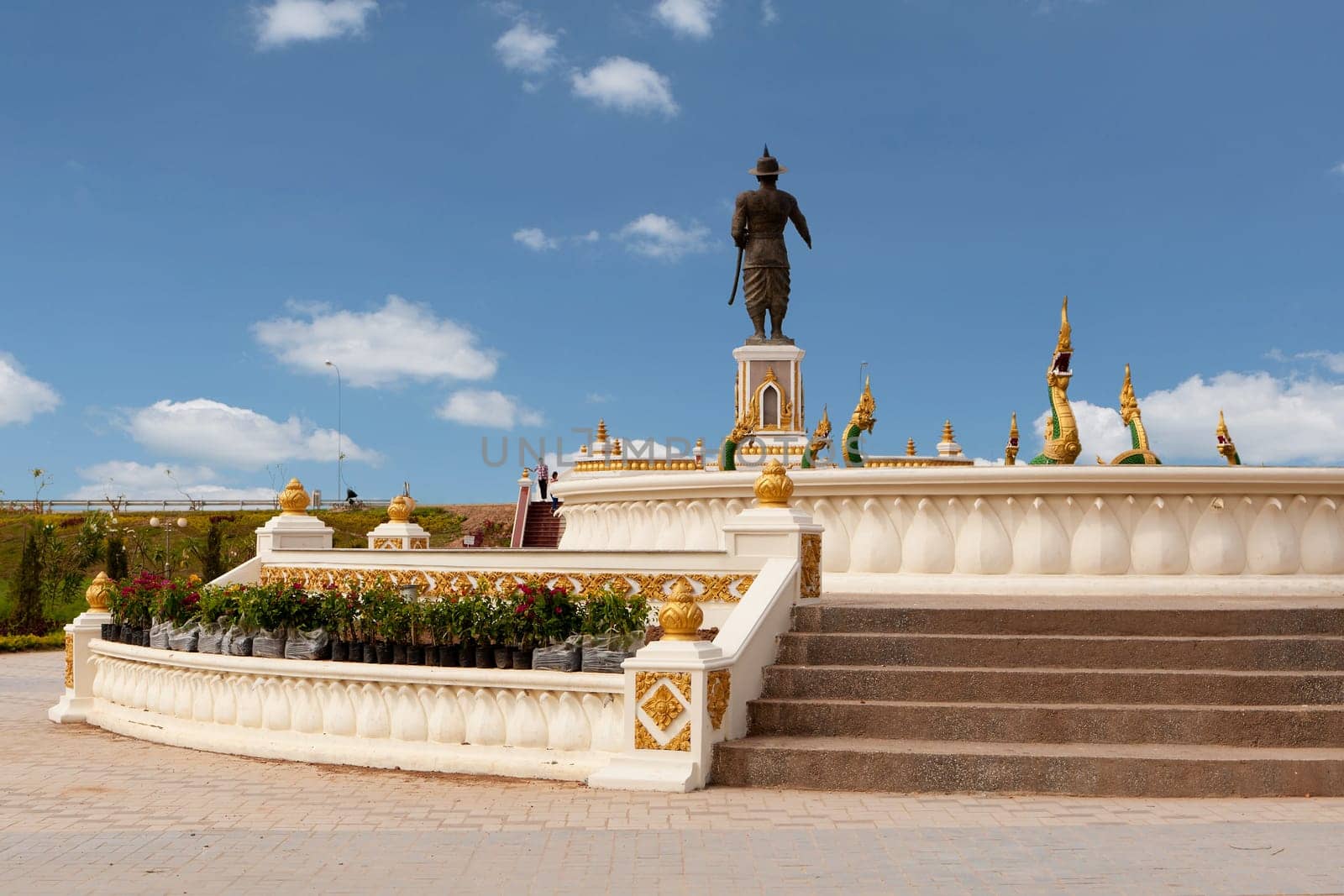 Statue Quai Fa Ngum in Vientiane,landmark on the Mekong River in Laos