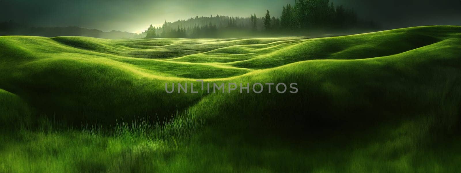 Green field, tree and blue sky.Great as a background,web banner. Generative AI