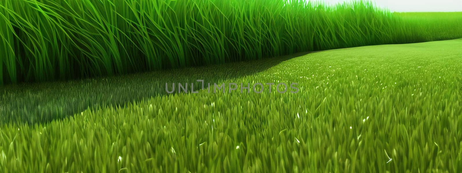 Green field, tree and blue sky.Great as a background,web banner. Generative AI. by Benzoix