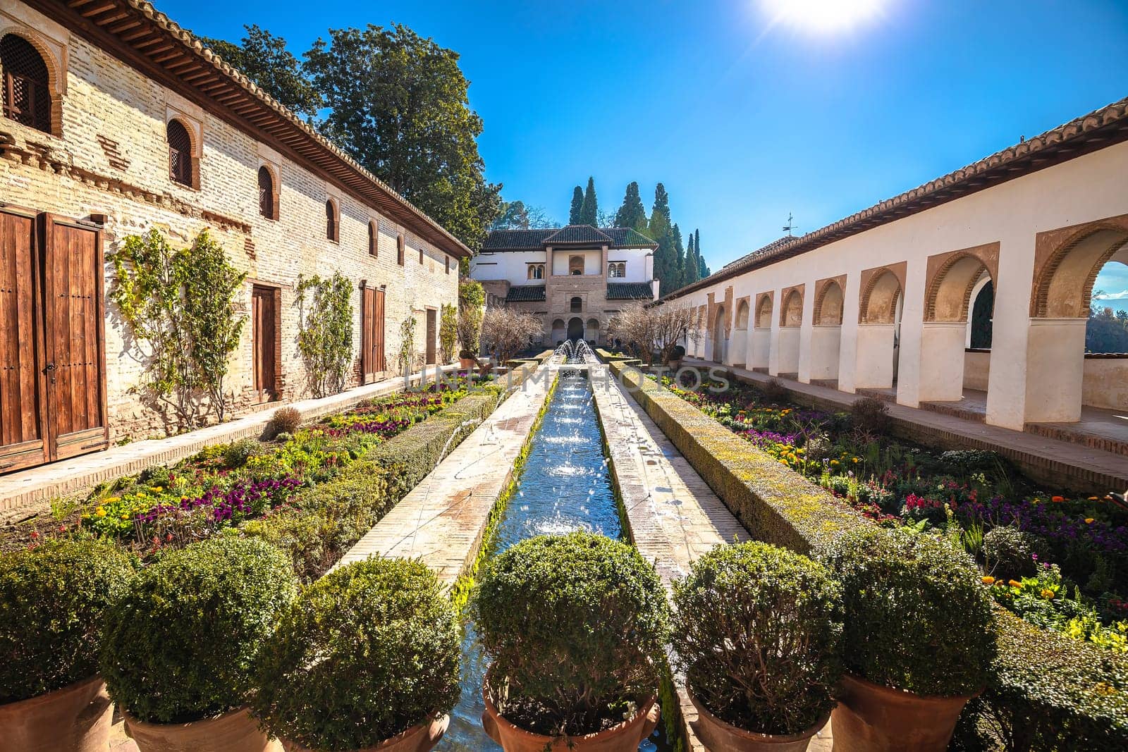 Scenic gardens of Alhambra, UNESCO world heritage site in Granada, southern Spain