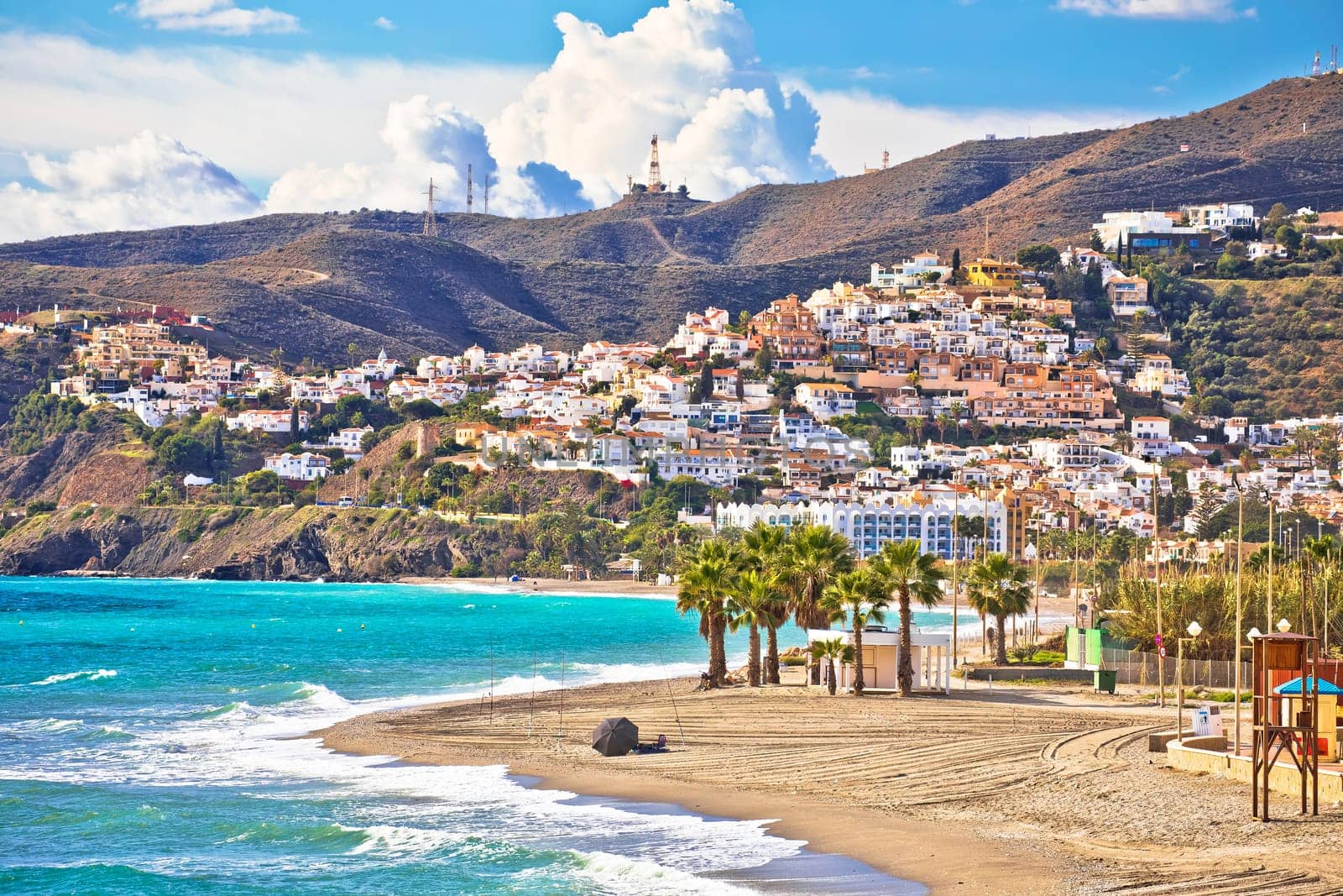 Town of Nerja turquoise sand  beach view by xbrchx