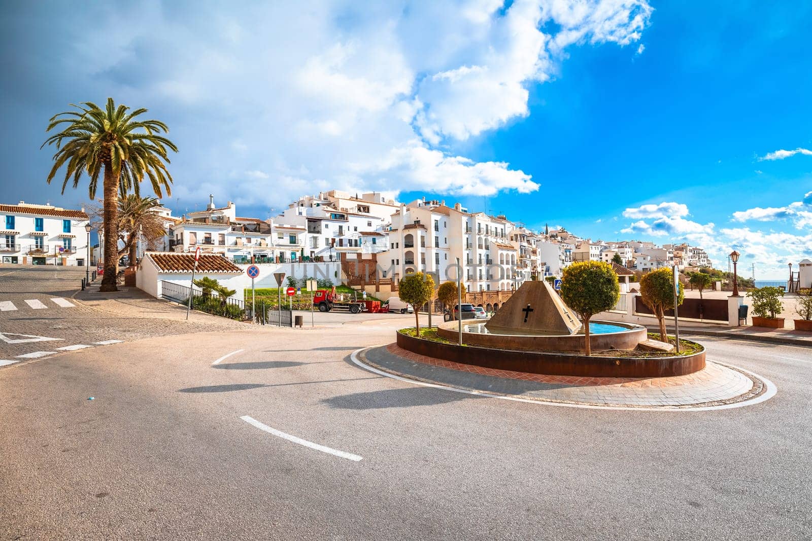 White village of Frigiliana square view, Andalusia region of Spain