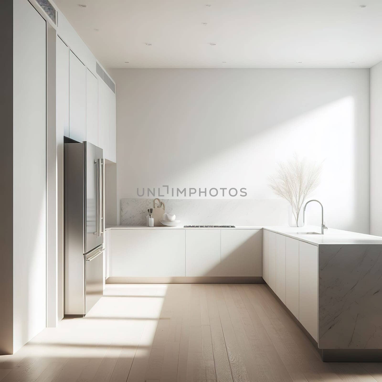 Modern kitchen interior in minimalist style. generative AI by gordiza