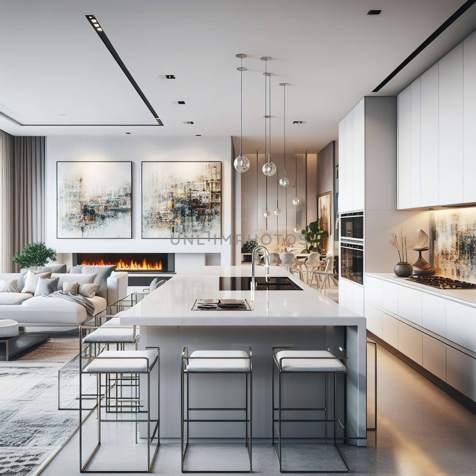Modern kitchen interior in minimalist style. generative AI by gordiza