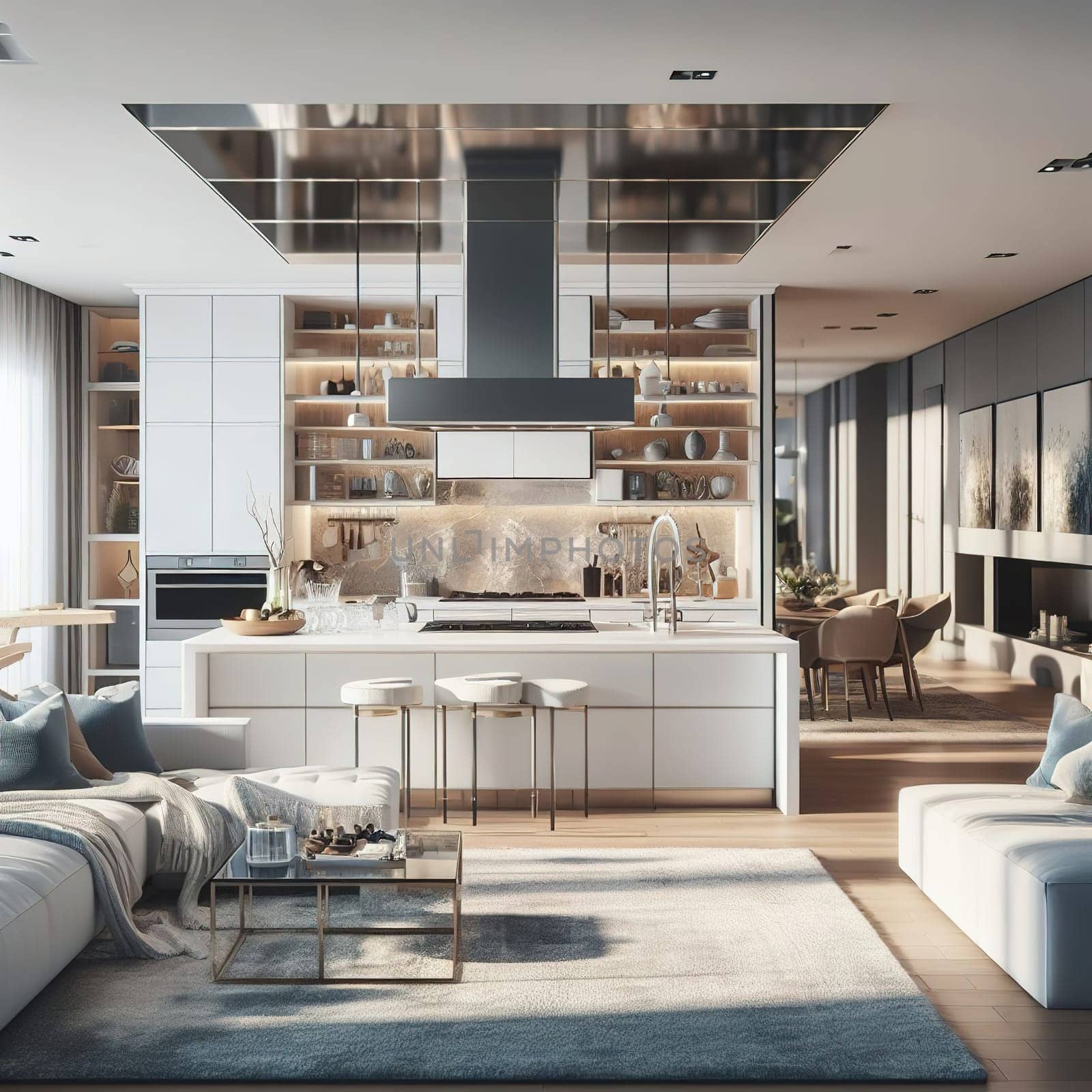 Modern kitchen interior in minimalist style. generative AI. High quality