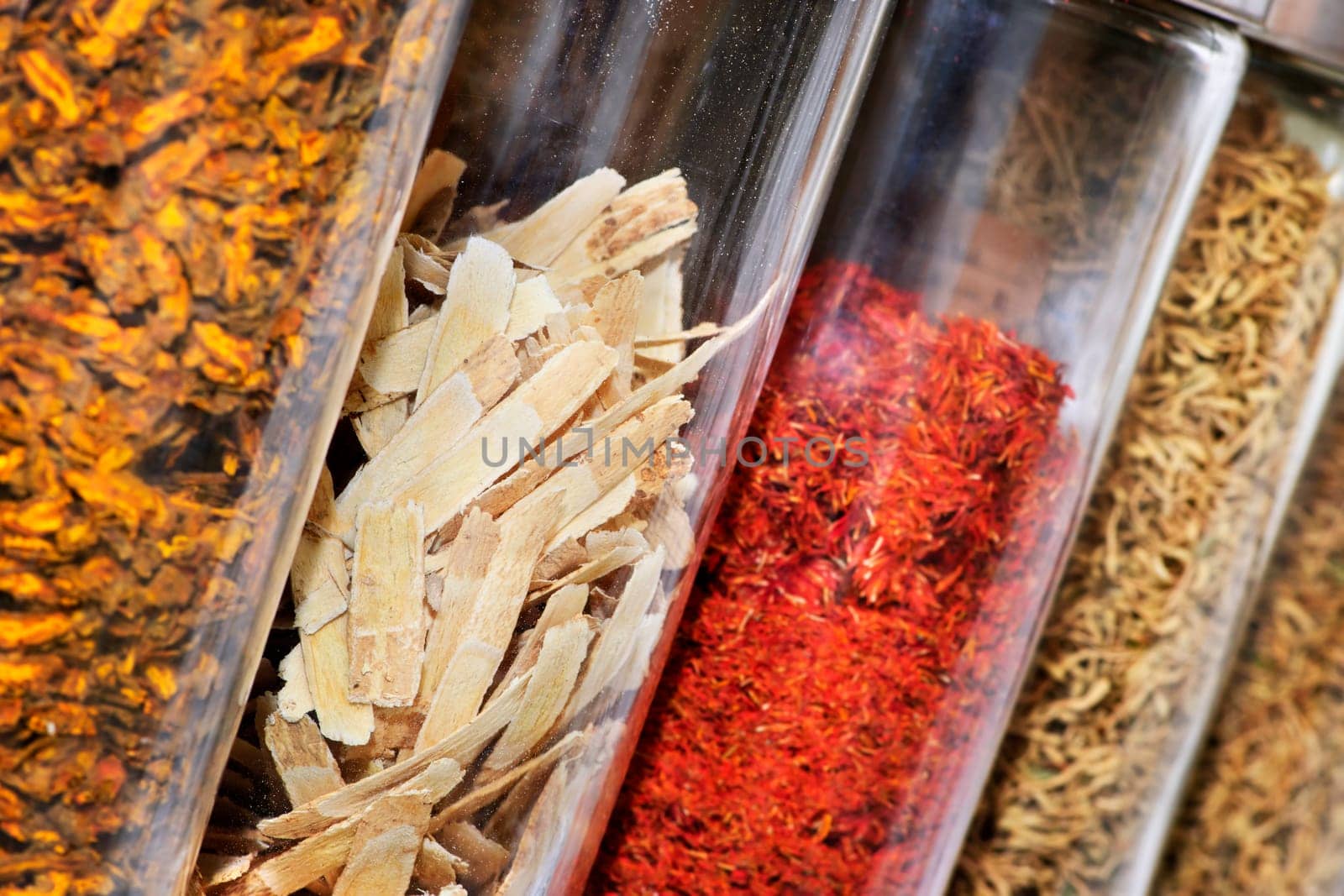 Traditional chinese medicine herbs and remedies in jars