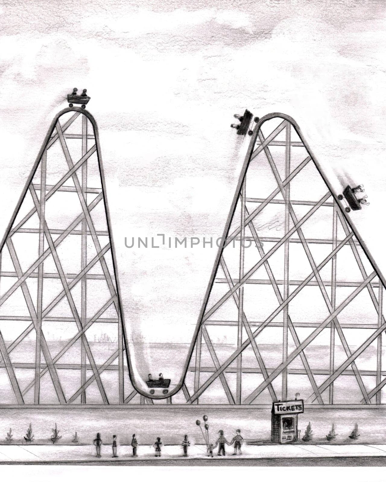 Up and down in an amusement cart on wheels ride that takes you to highs and lows.