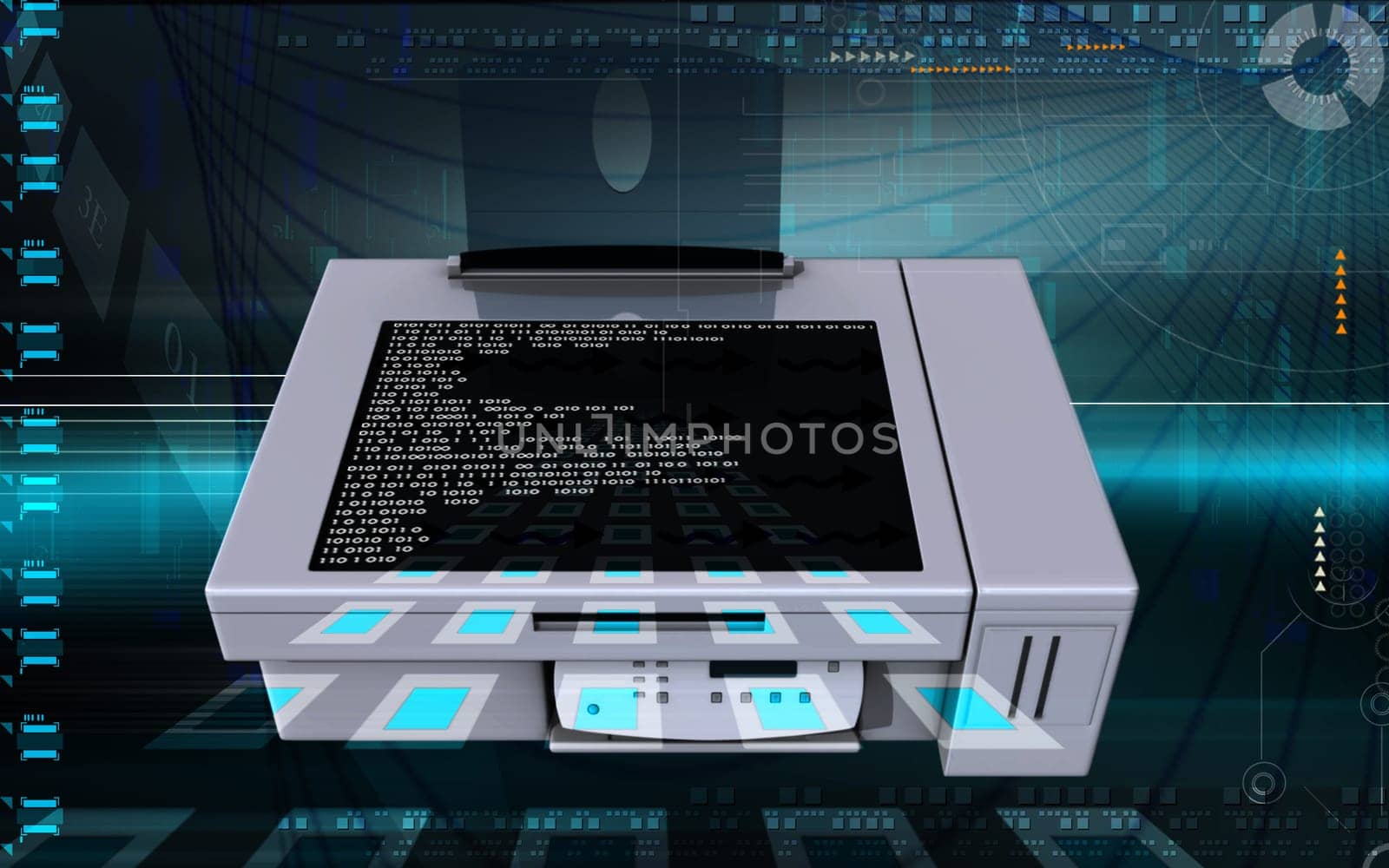 Digital illustration of printer in colour background